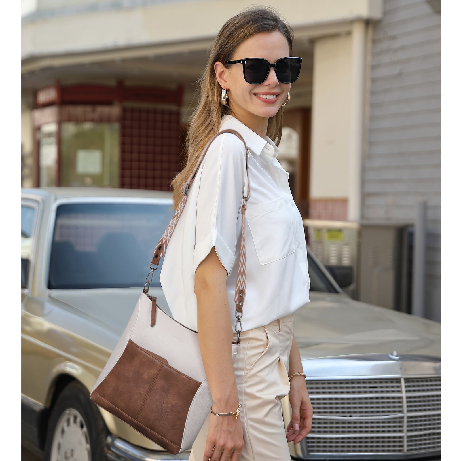 Crossbody for Women Vegan Leather Hobo Bags Casual Satchel with Guitar Strap