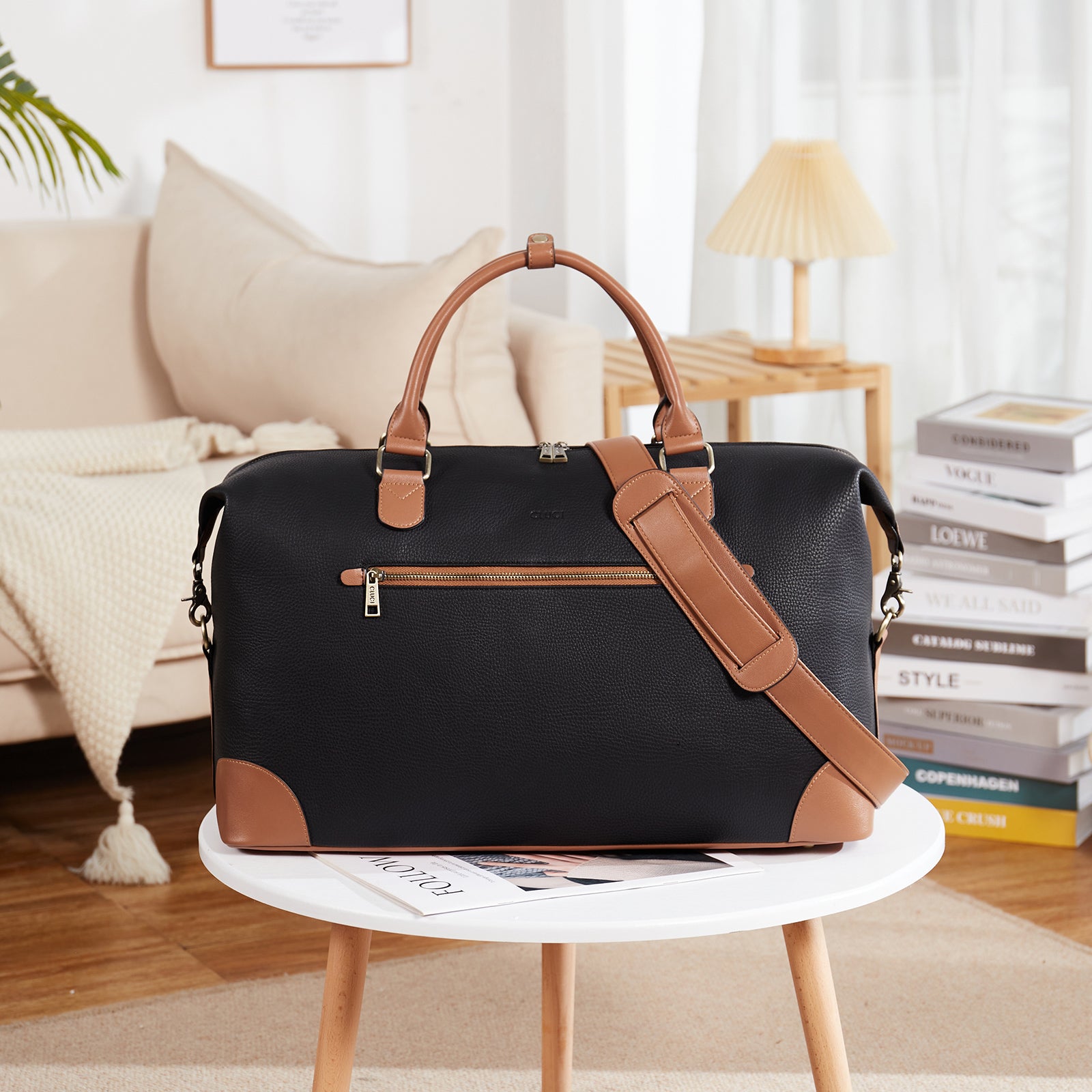 CLUCI Weekender Bag for Women Leather Travel Overnight Tote Duffel Bags with Trolley Sleeve