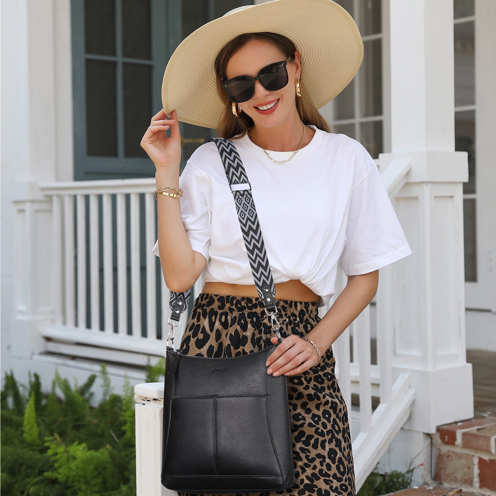 Crossbody for Women Vegan Leather Hobo Bags Casual Satchel with Guitar Strap