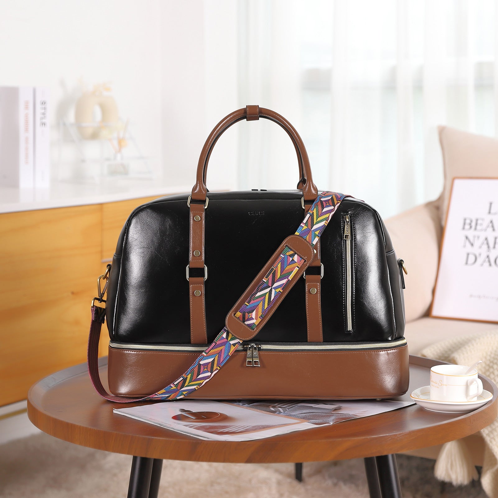 CLUCI Weekender Bag for Women Leather Overnight Carry on Travel Duffel Bags with Shoe Compartment