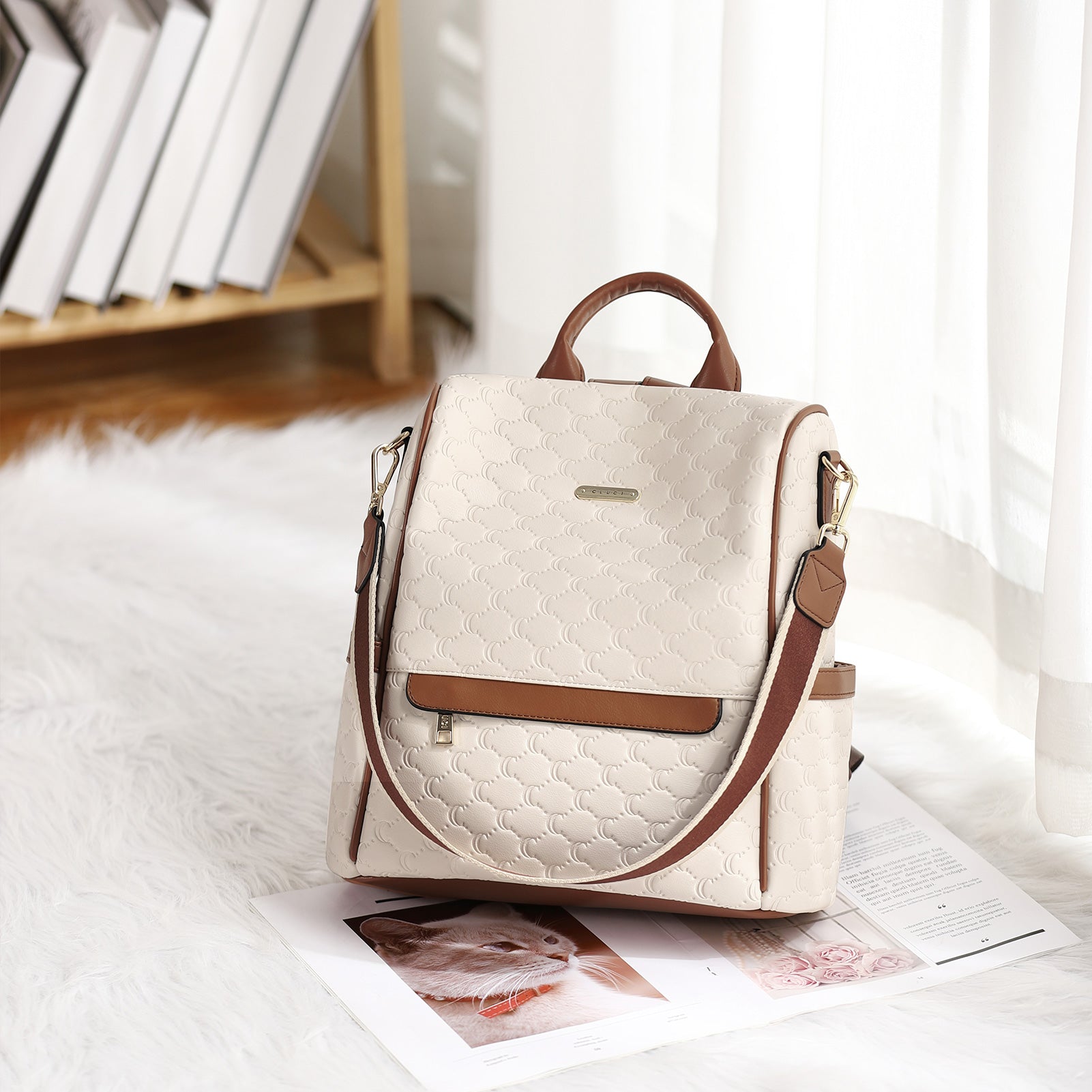 CLUCI Women Backpack Purse Fashion Leather Large Designer Travel Ladies College Shoulder Bags