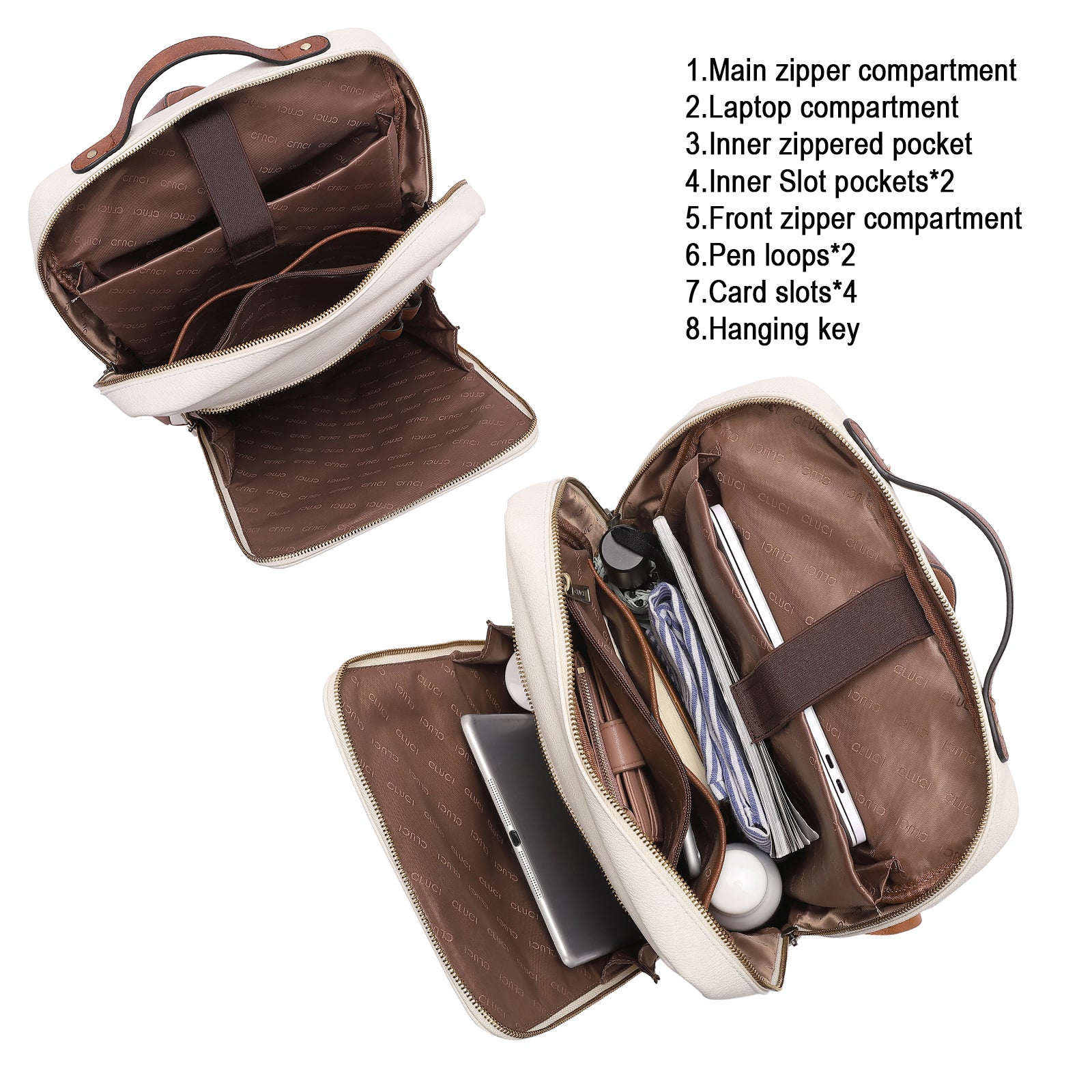 CLUCI Leather Laptop Backpack for Women 15.6 inch Computer Bag Large Travel Vintage College Daypack Business Bags