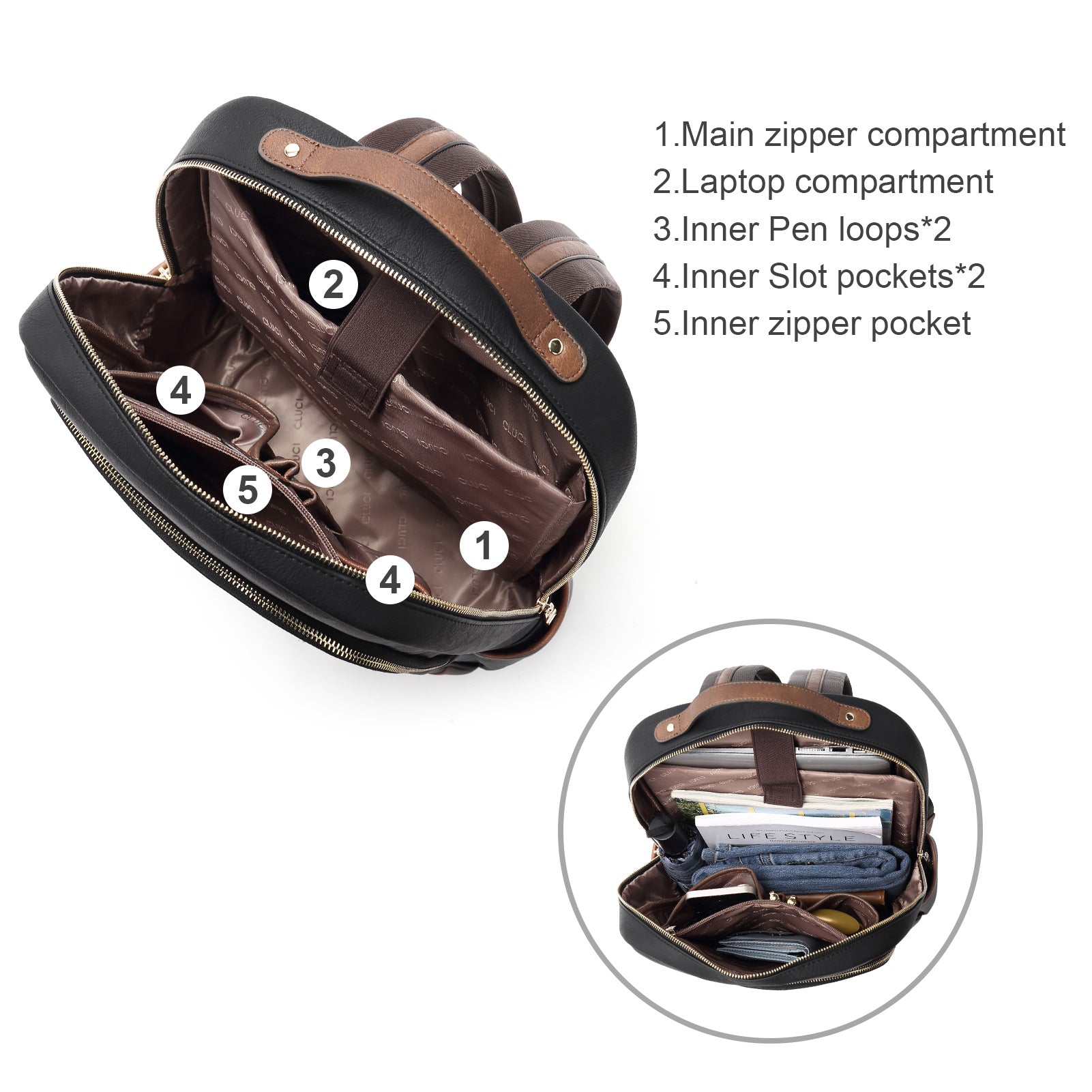 CLUCI Leather Laptop Backpack Purse for Women 15.6 inch Computer Backpack Business Casual Travel Daypack College Bag