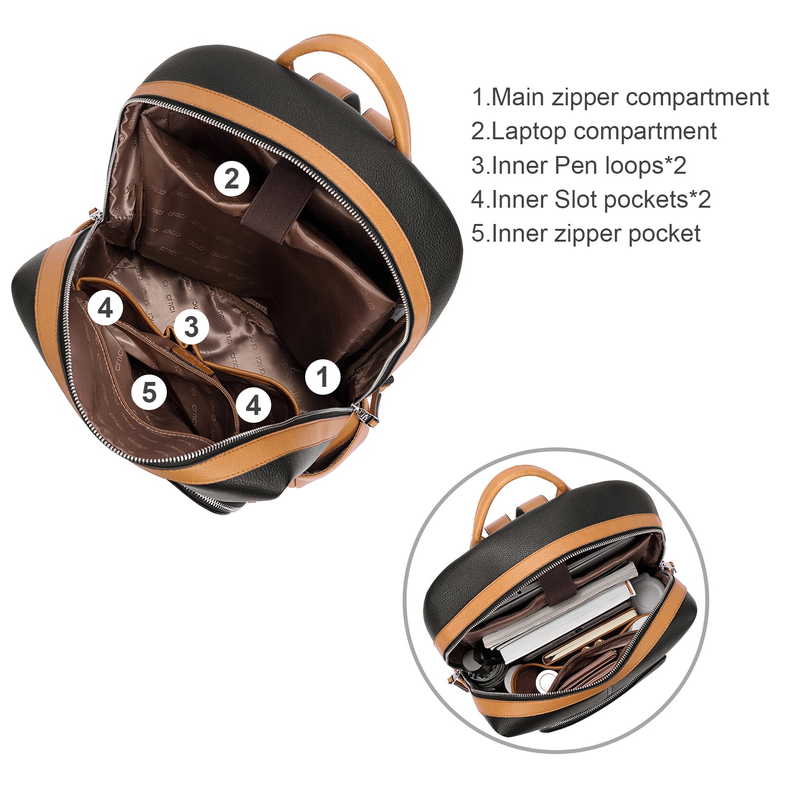 CLUCI Womens Laptop Backpack Leather 15.7 Inch Computer Backpack College Travel Vintage Daypack