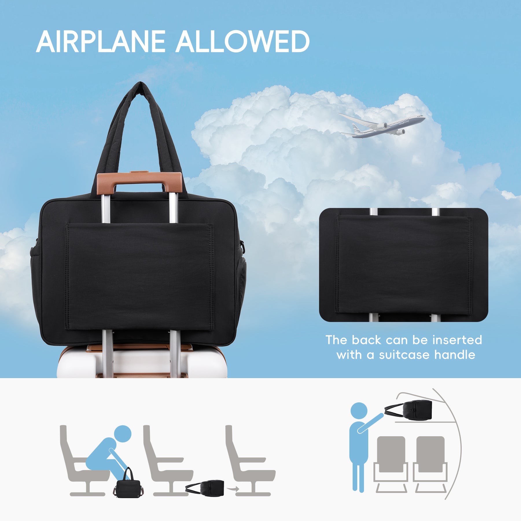 CLUCI Weekender Travel Bag for Women Puffer Tote Bag Carry On Duffle Overnight Bags with Shoe Compartment Black