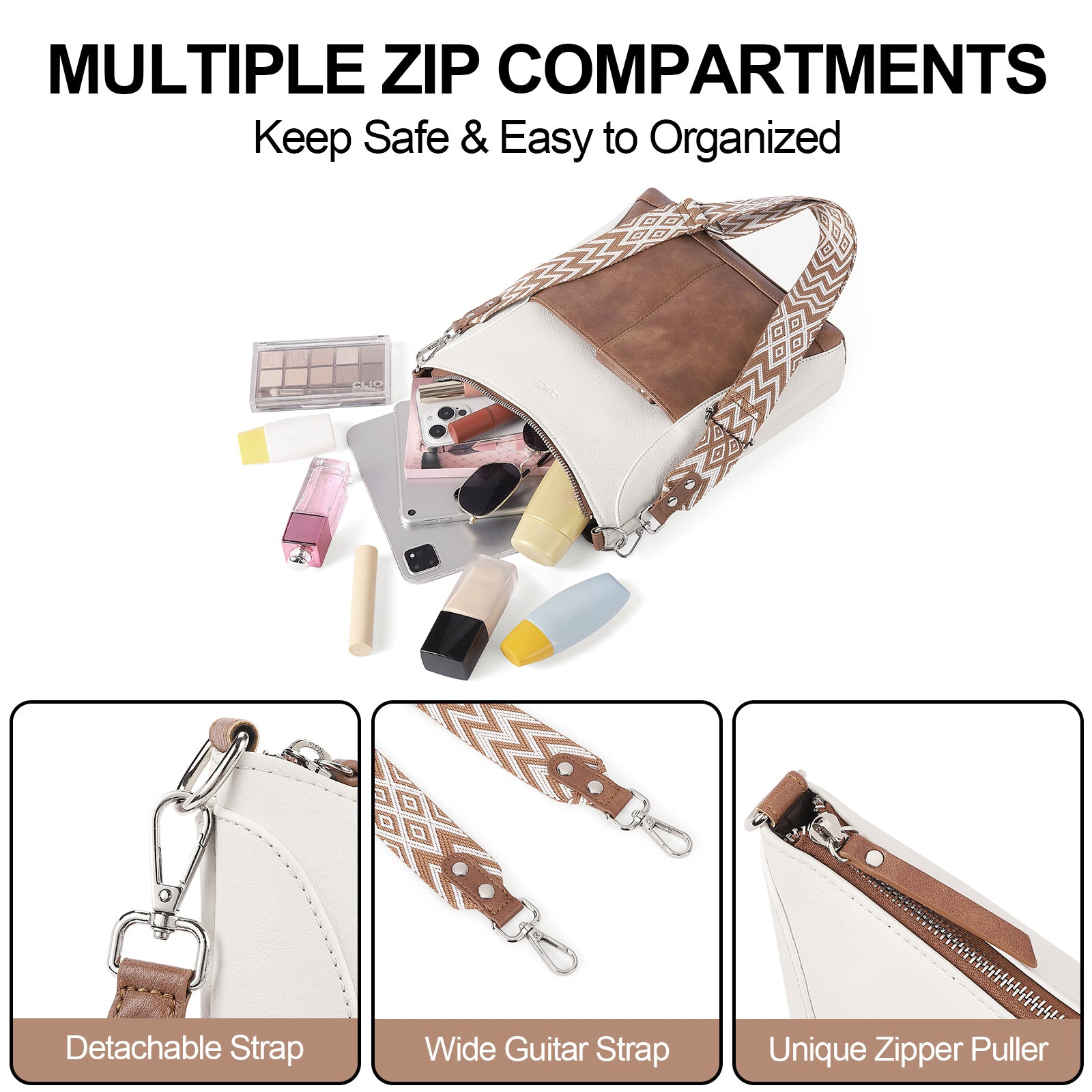 Crossbody for Women Vegan Leather Hobo Bags Casual Satchel with Guitar Strap