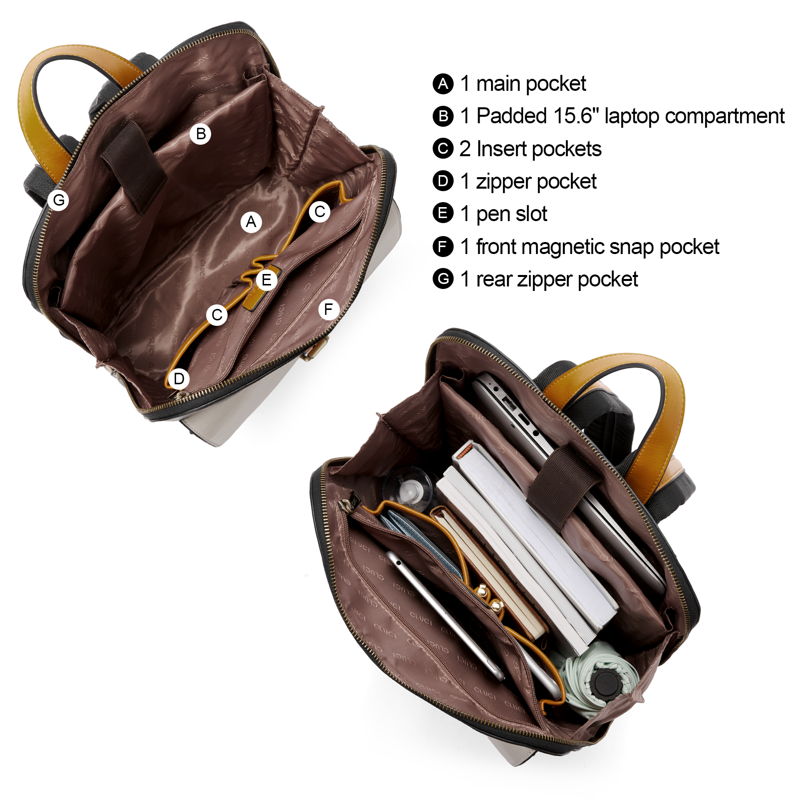 CLUCI Leather Laptop Backpack for Women 15.6 inch Computer Backpack Stylish Travel Backpack Purse for Women Work Daypack Bag