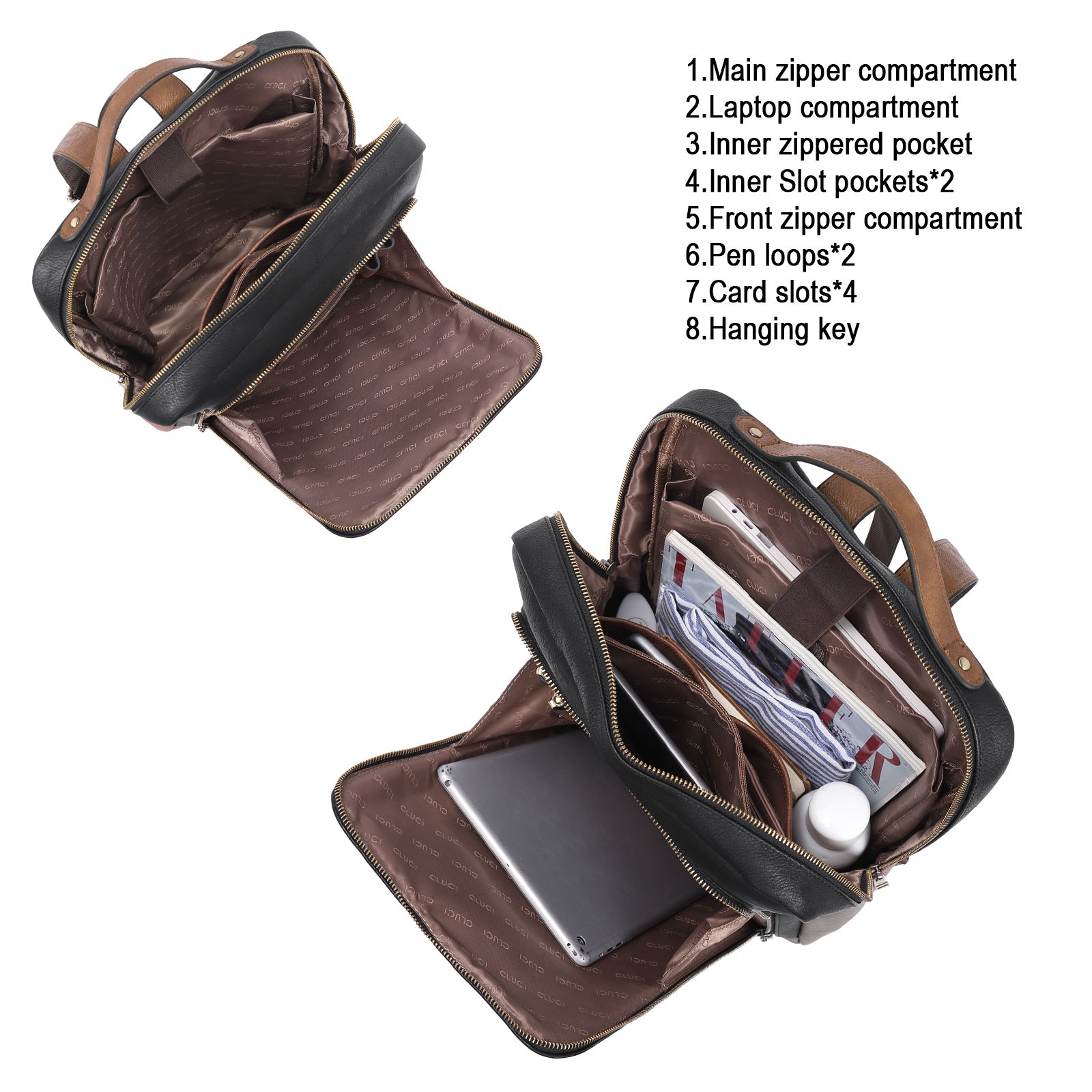 CLUCI Leather Laptop Backpack for Women 15.6 inch Computer Bag Large Travel Vintage College Daypack Business Bags