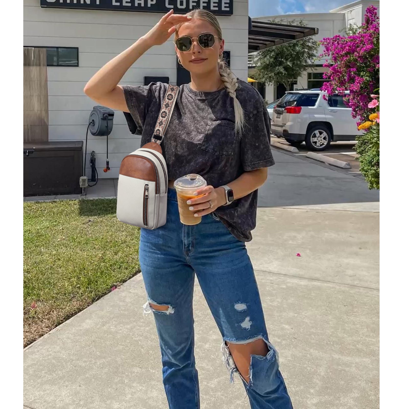 CLUCI Large Leather Fanny Packs Sling Bag for Women Crossbody Purse Trendy Chest Bag