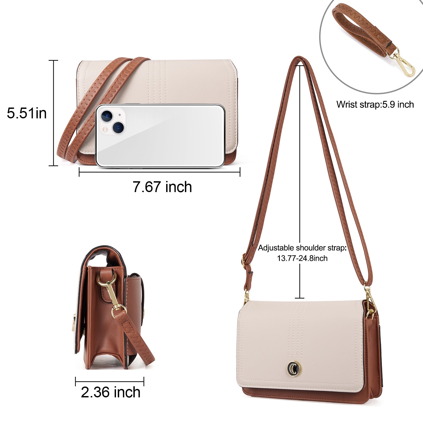 CLUCI Crossbody Purse for Women, Wristlet Wallet, Small Shoulder Bag with Card Slots, Leather Flap Cell phone Clutch