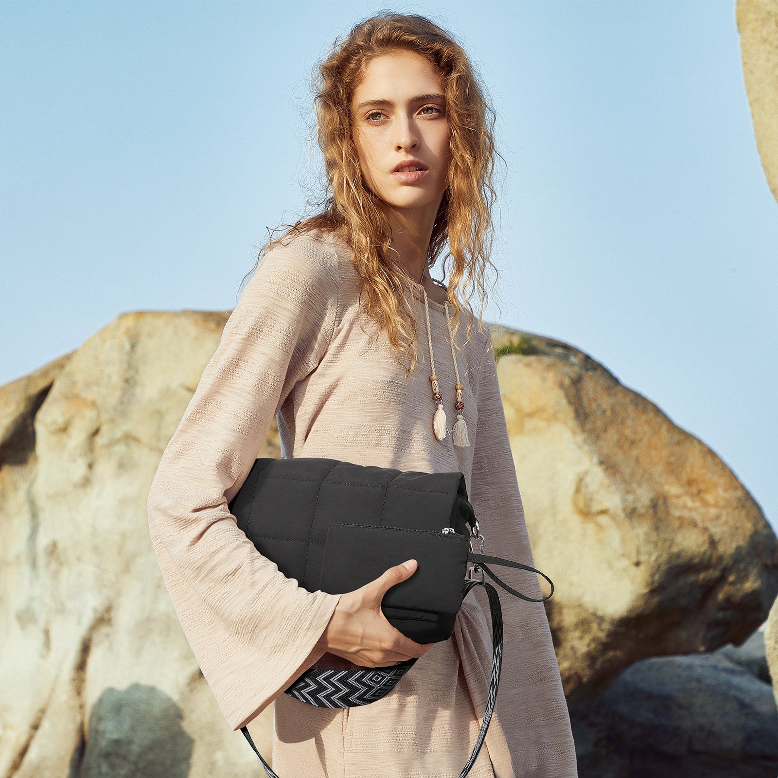 Puffer Crossbody Purse for Women Middle Tote Bag Lightweight Cotton Padded