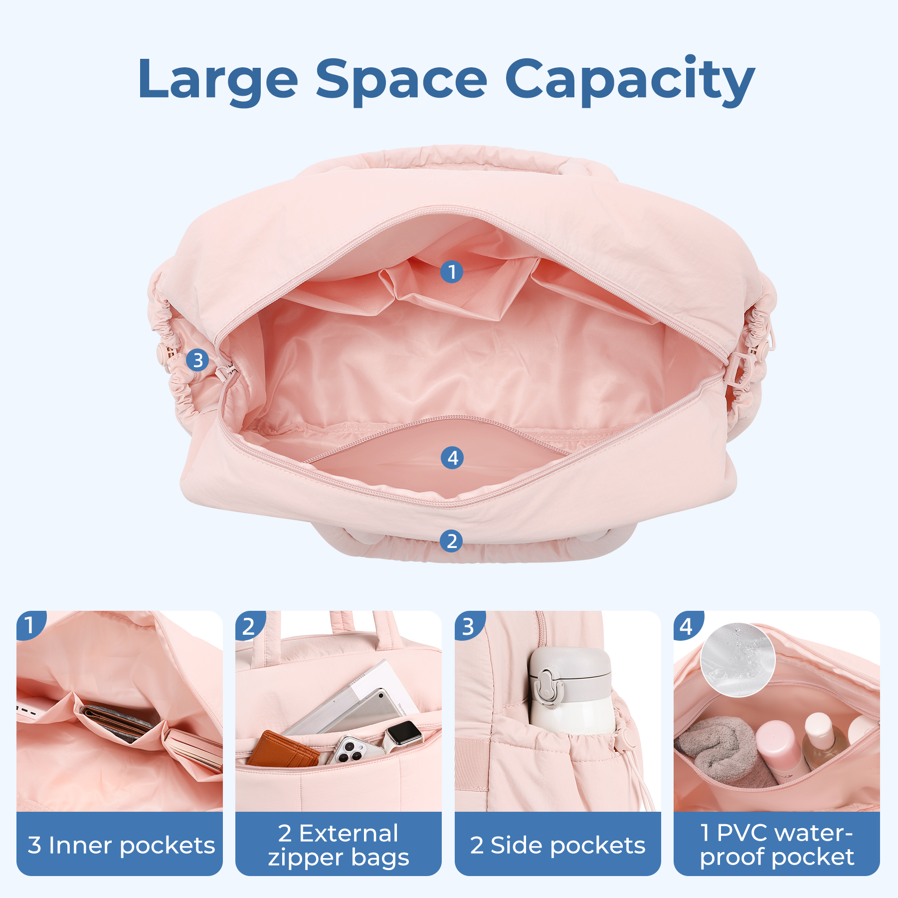 CLUCI Duffle Bag for Travel, Gym Bag for Women, Puffer Tote Small Carry On Bag, 30L Duffle Weekender Bags with Wet Pocket