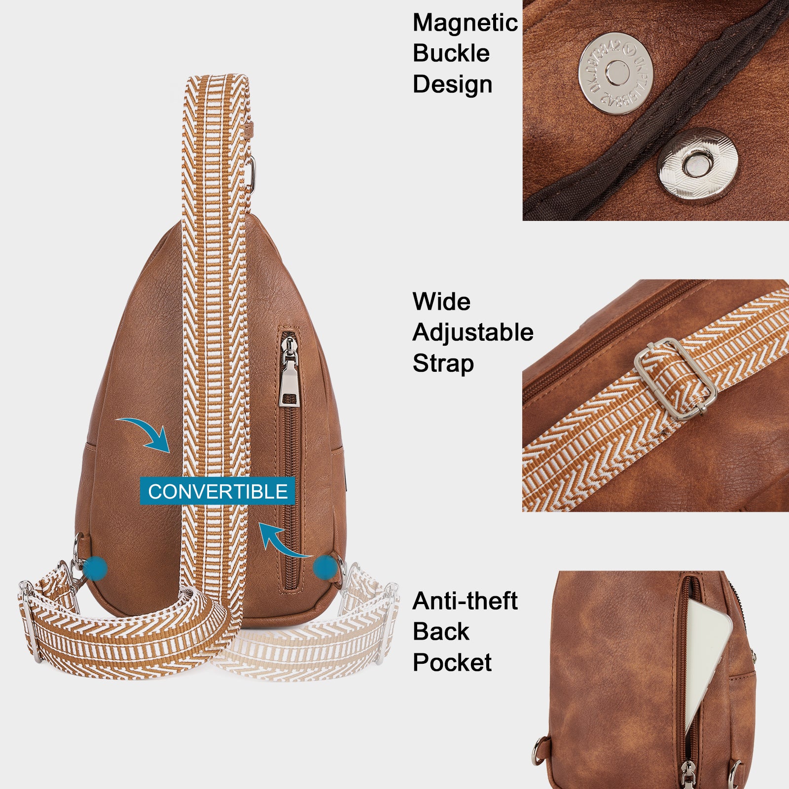 CLUCI Leather Sling Bag With Guitar Strap
