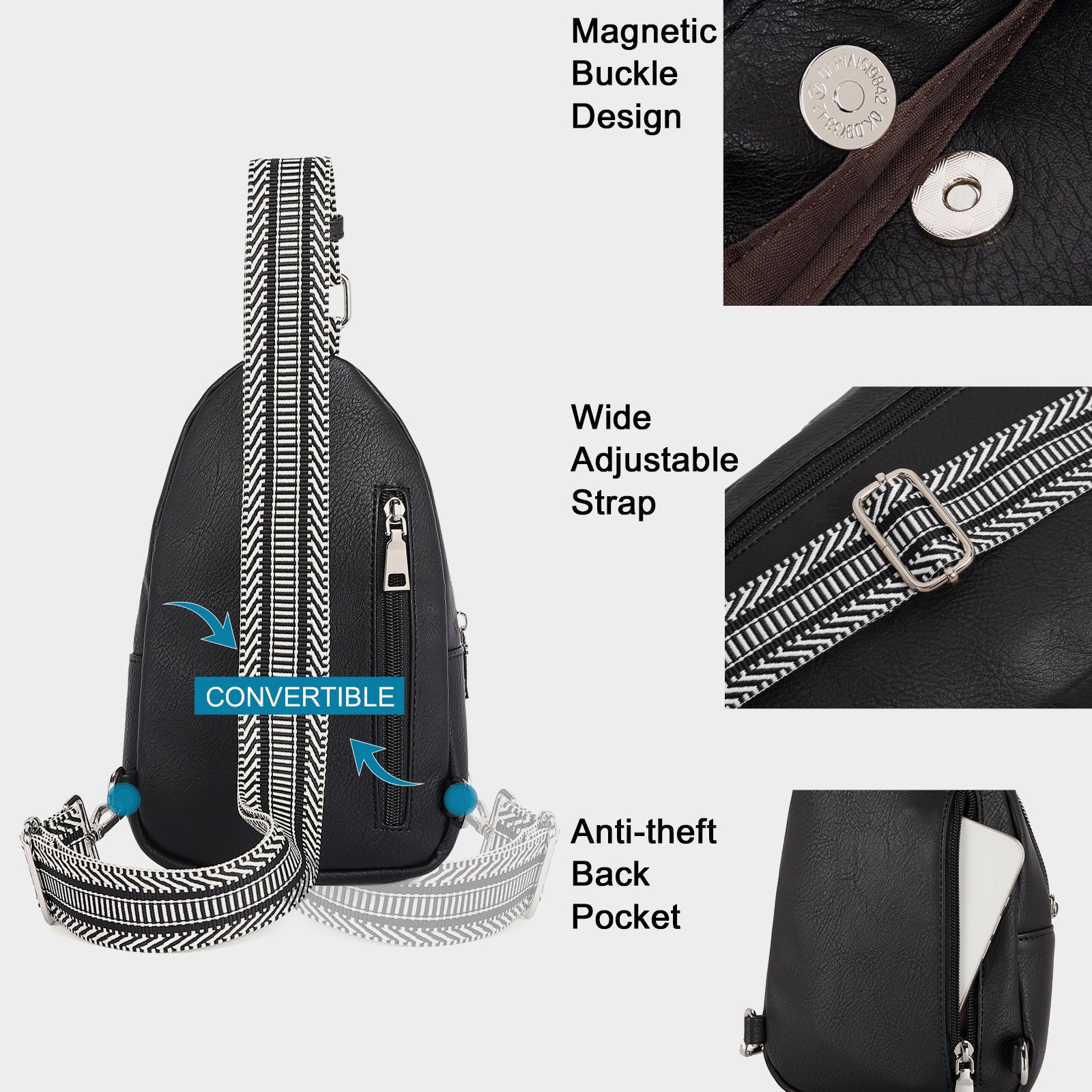 CLUCI Leather Sling Bag With Guitar Strap