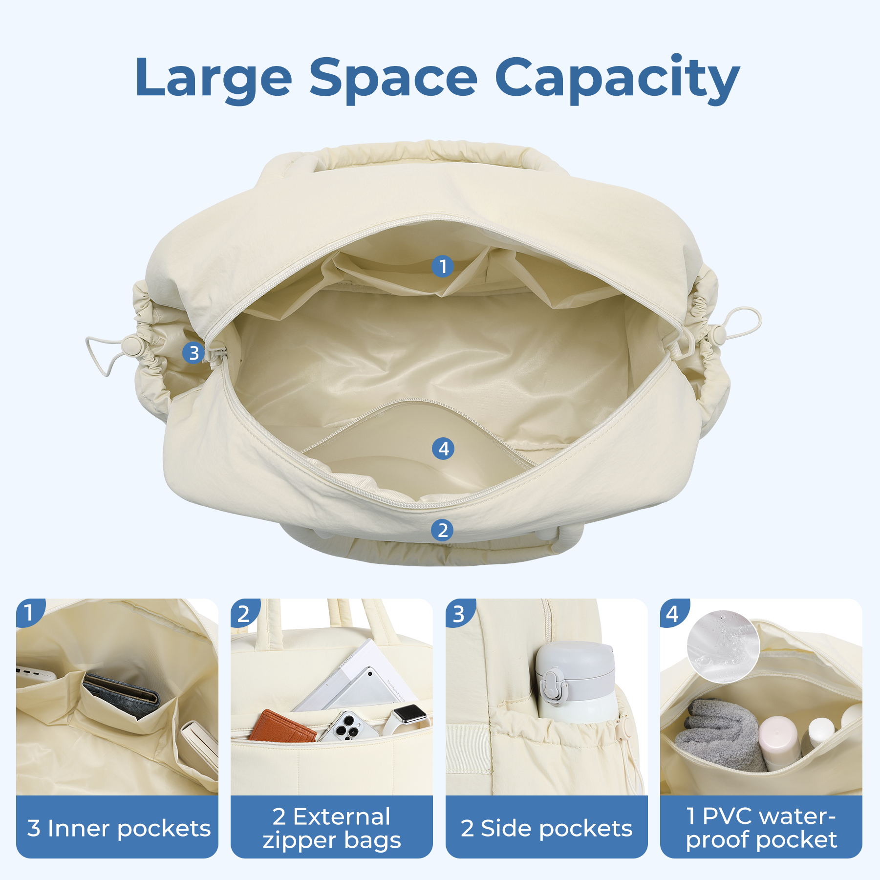 CLUCI Duffle Bag for Travel, Gym Bag for Women, Puffer Tote Small Carry On Bag, 30L Duffle Weekender Bags with Wet Pocket