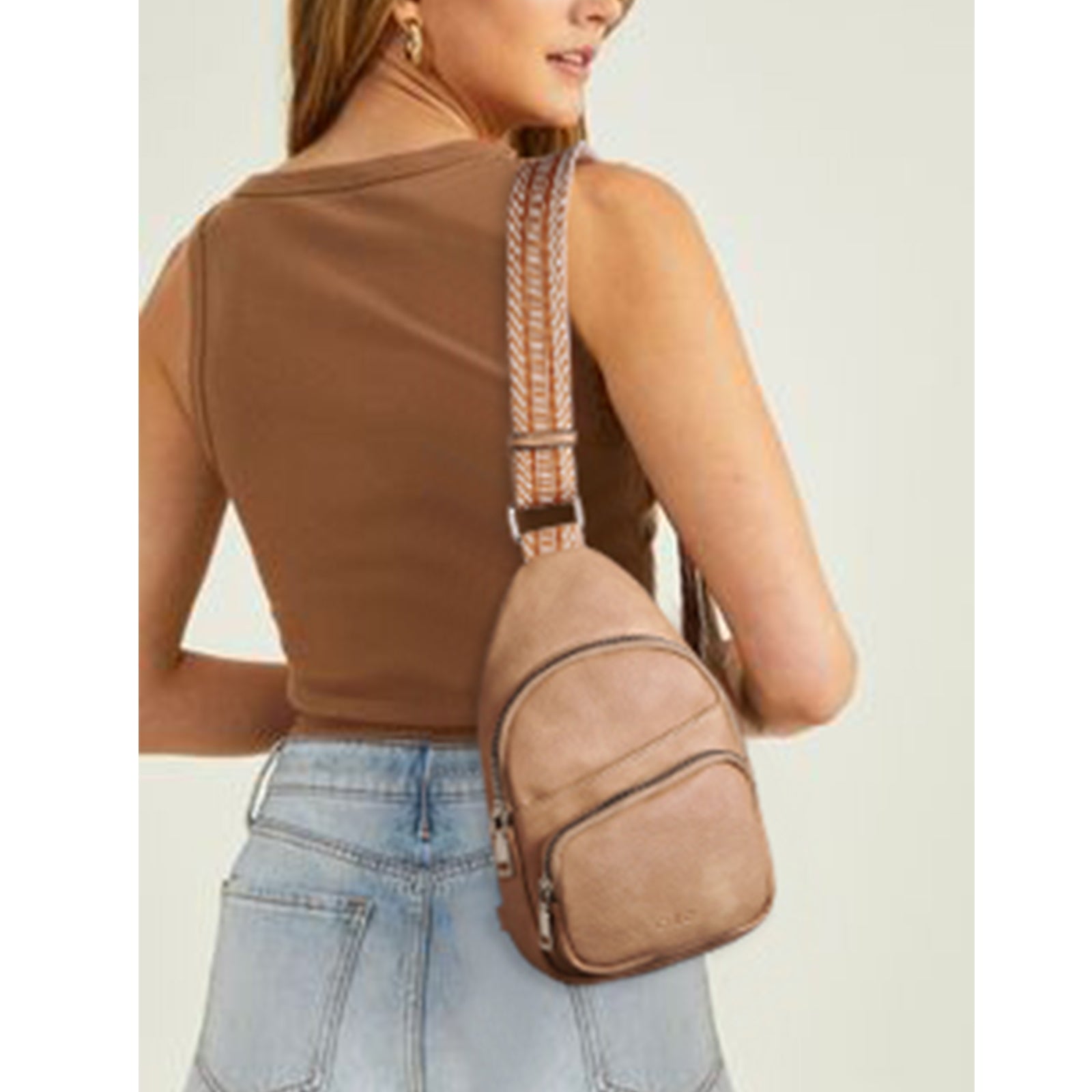 CLUCI Leather Sling Bag With Guitar Strap