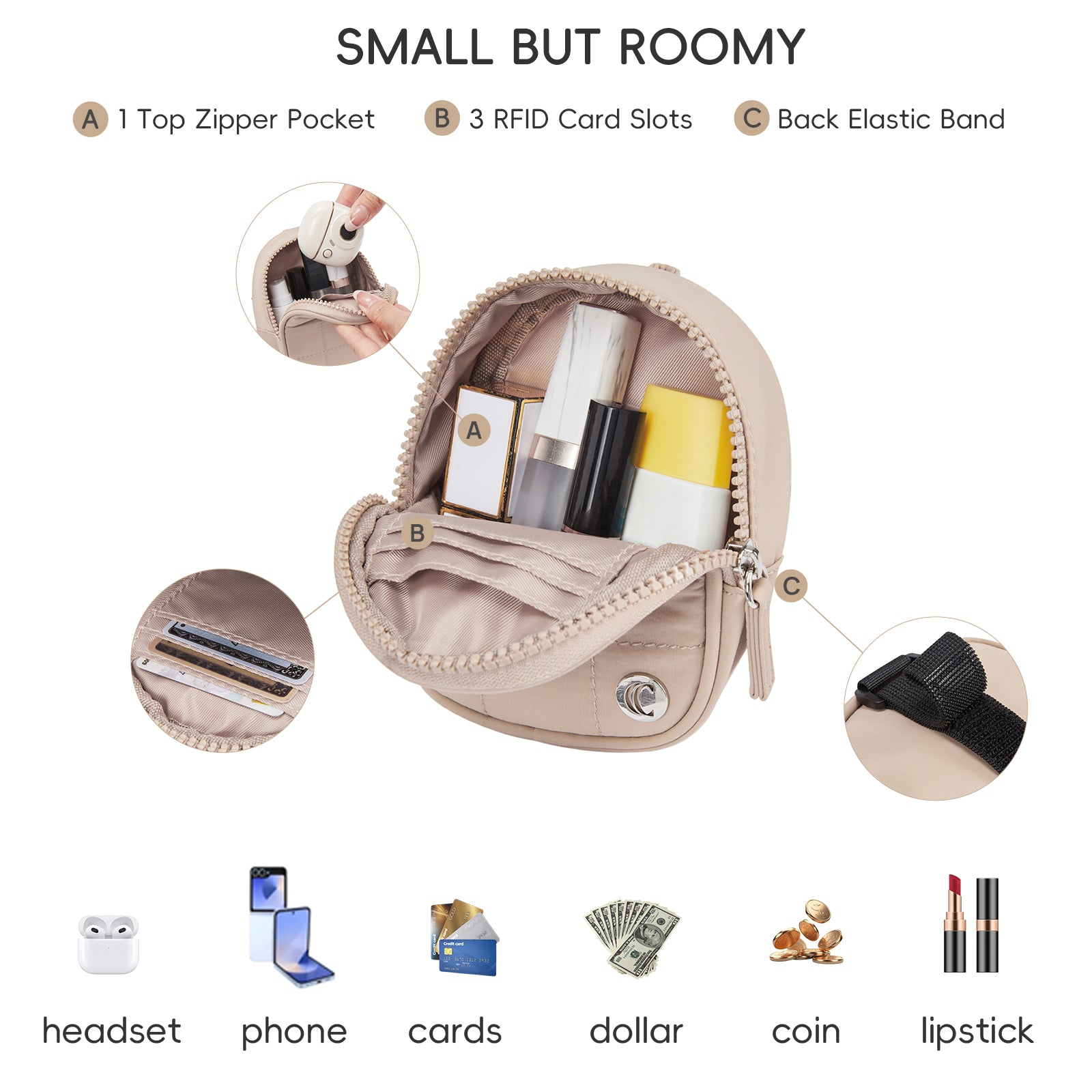 CLUCI Mini Cute Puffer Keychain Wallet with 3 RFID Card Slots