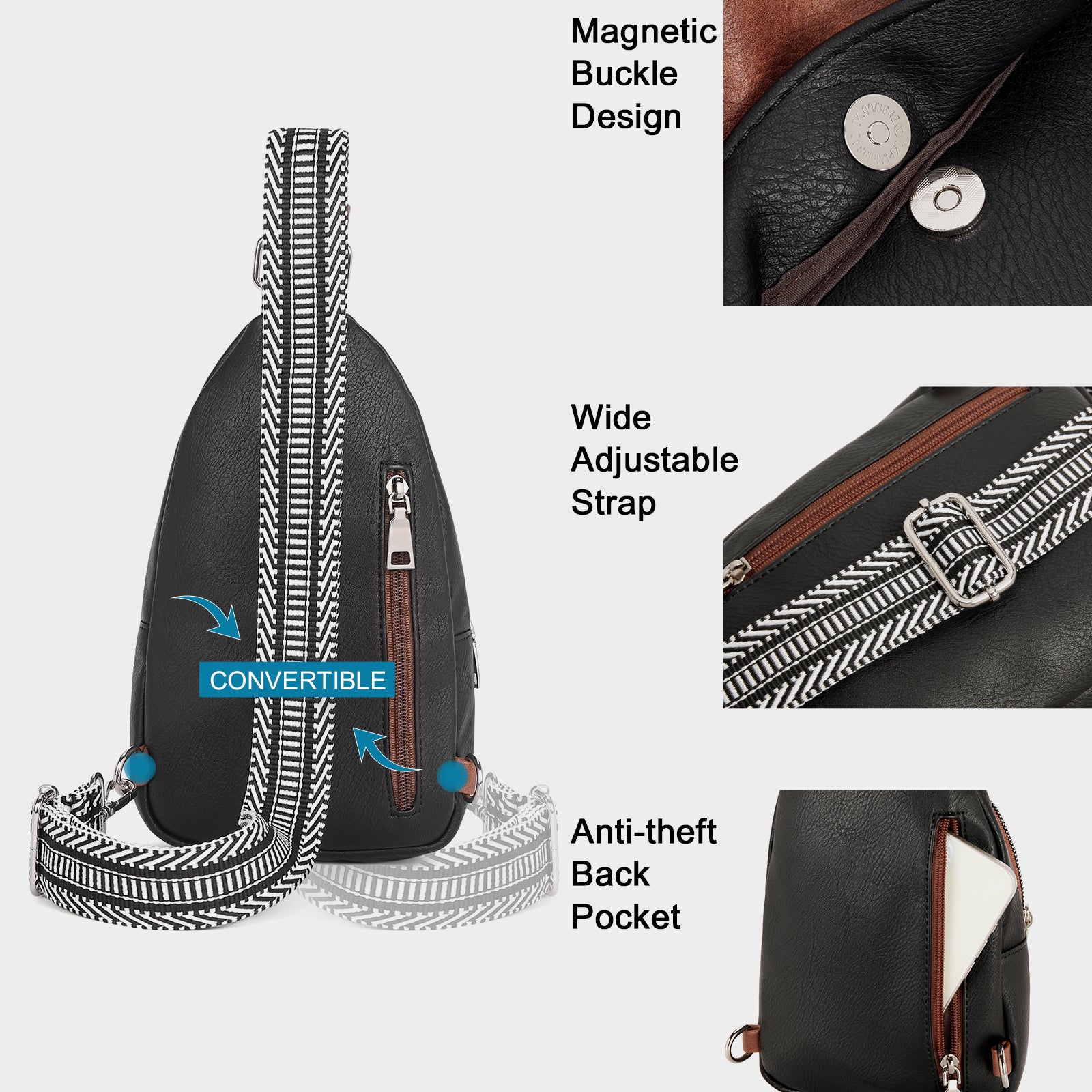 CLUCI Leather Sling Bag With Guitar Strap