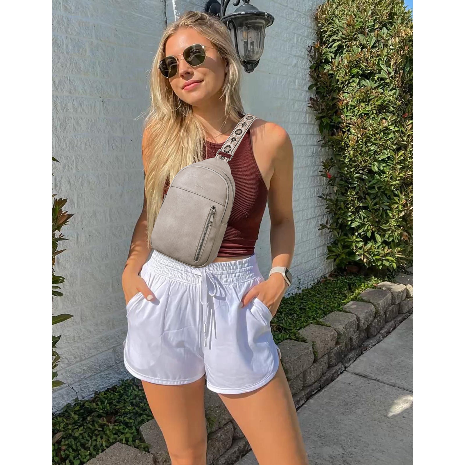 CLUCI Large Leather Fanny Packs Sling Bag for Women Crossbody Purse Trendy Chest Bag