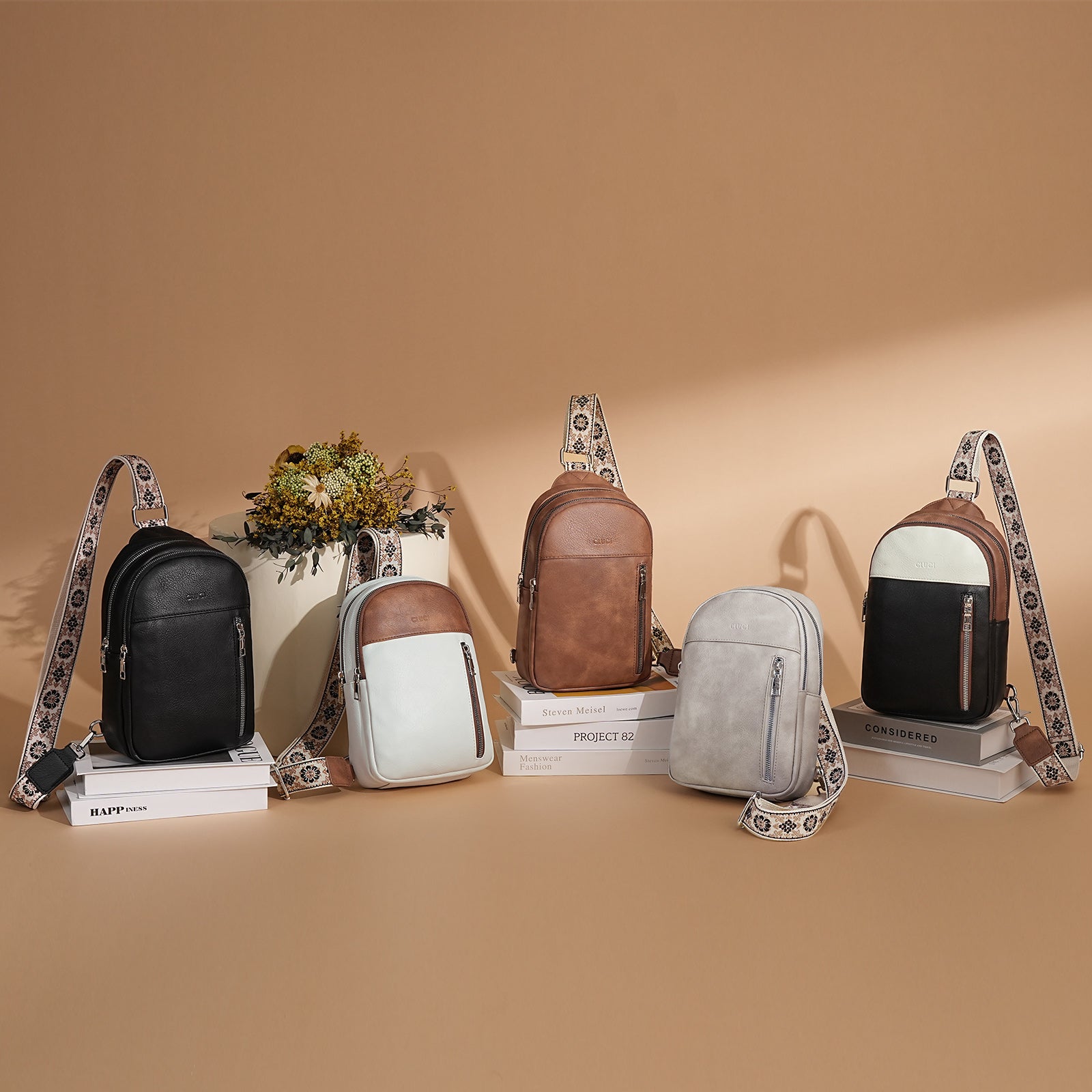 CLUCI Large Leather Fanny Packs Sling Bag for Women Crossbody Purse Trendy Chest Bag