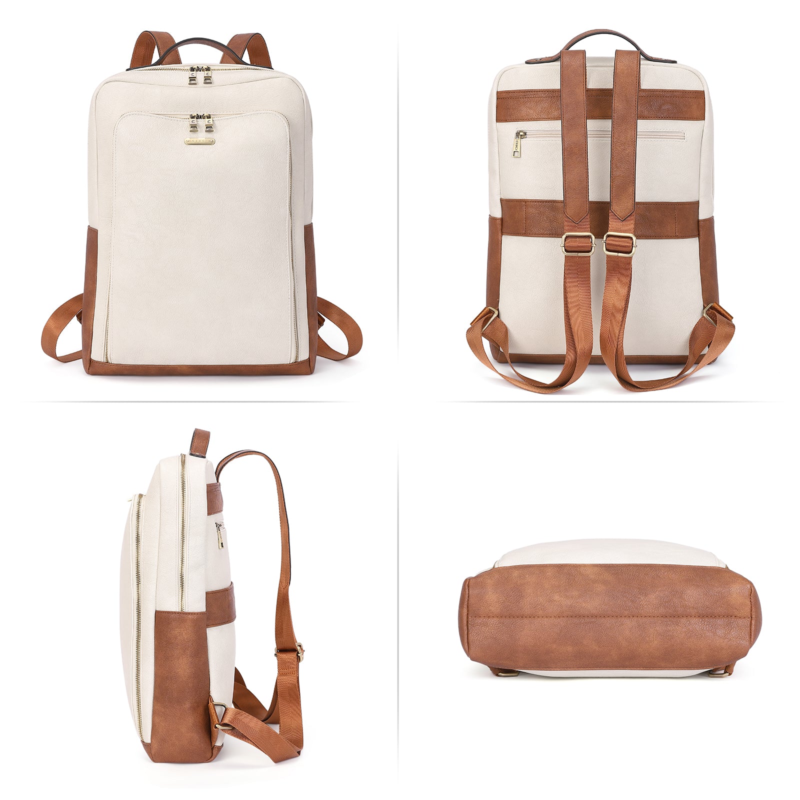 CLUCI Leather Laptop Backpack for Women 15.6 inch Computer Bag Large Travel Vintage College Daypack Business Bags