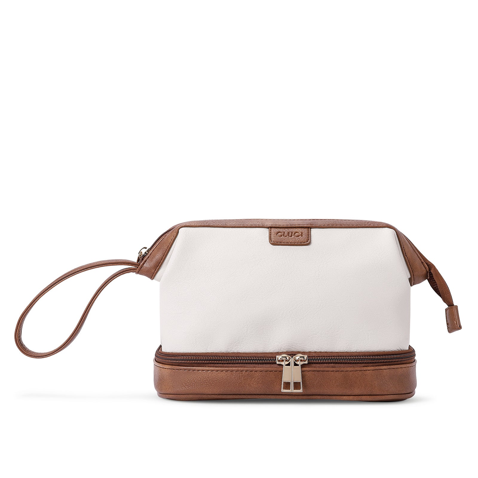 CLUCI Travel Makeup Bag Cosmetic Bag Large Capacity Makeup Bag Organizer PU Leather Water-resistant Women Double Layer Portable Cosmetic Travel Bags Traveling Toiletry Bag