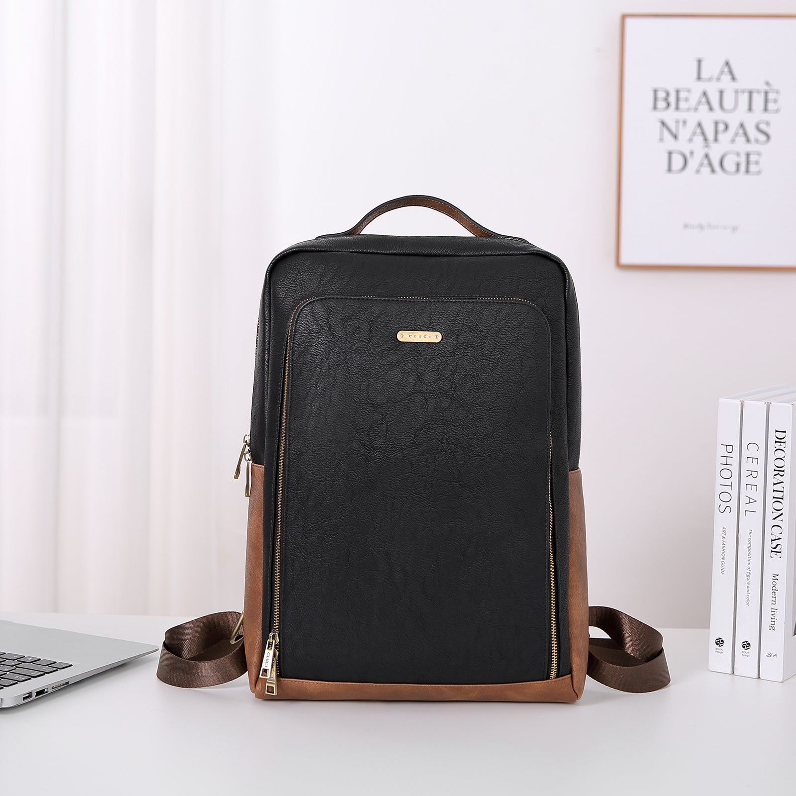 CLUCI Leather Laptop Backpack for Women 15.6 inch Computer Bag Large Travel Vintage College Daypack Business Bags