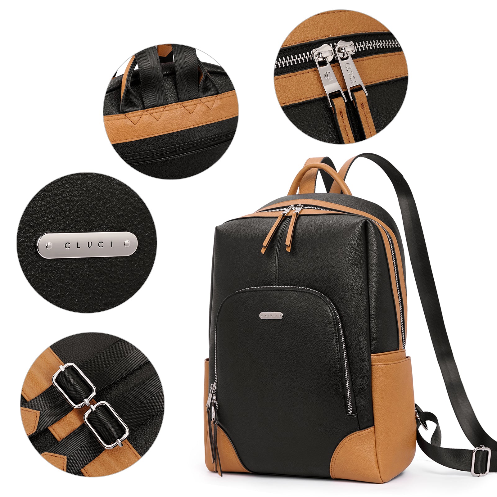 CLUCI Womens Laptop Backpack Leather 15.7 Inch Computer Backpack College Travel Vintage Daypack