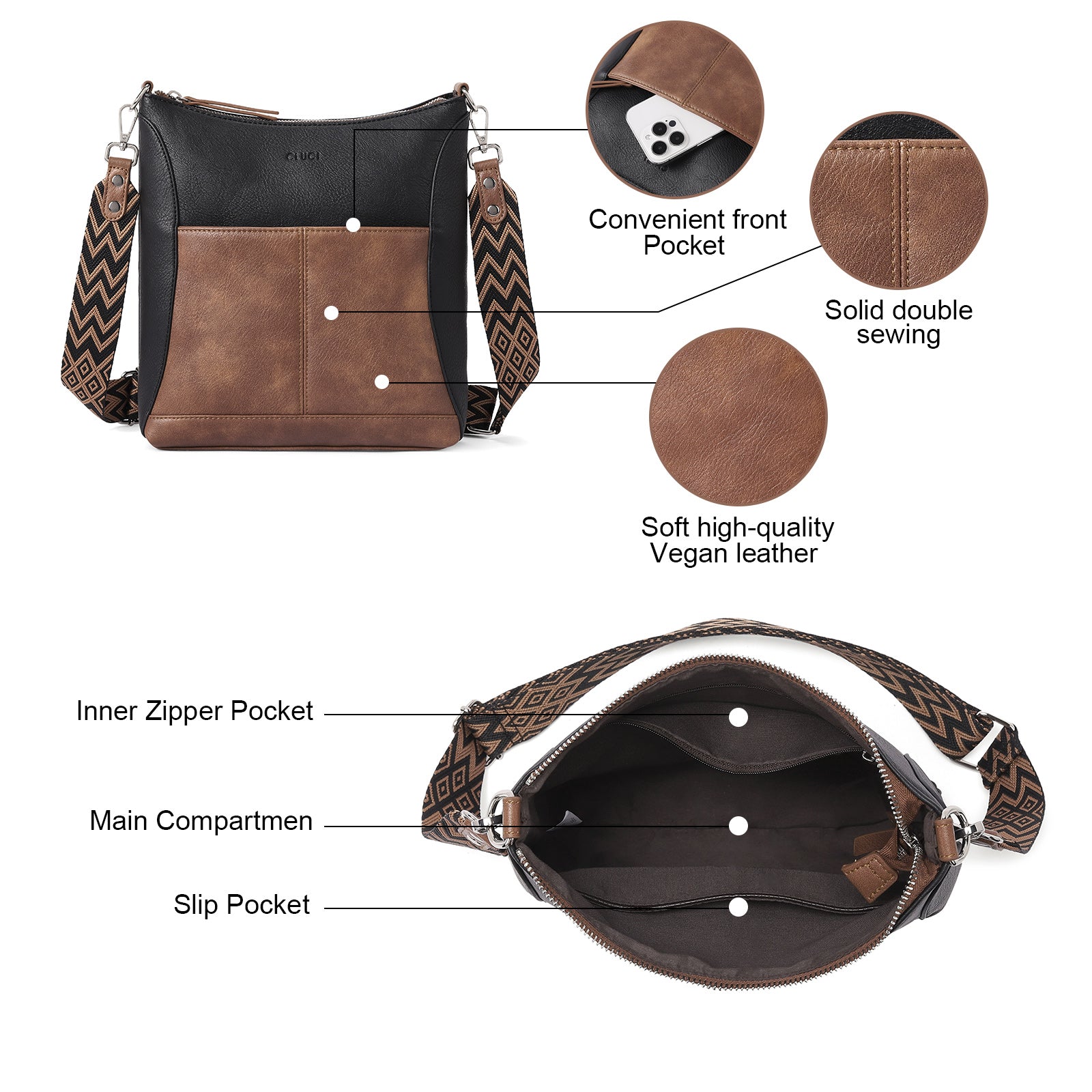 Crossbody for Women Vegan Leather Hobo Bags Casual Satchel with Guitar Strap