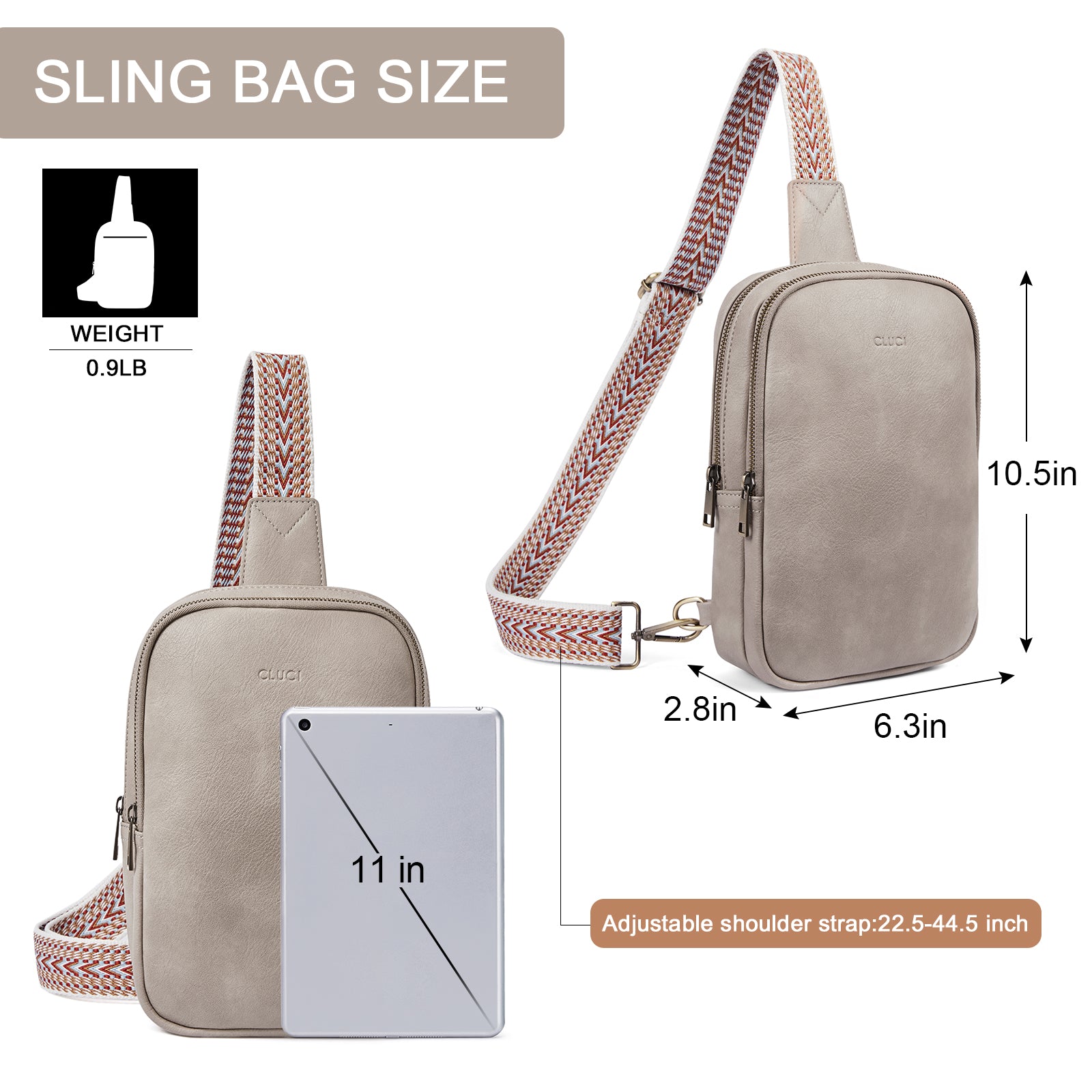 CLUCI Leather Large Sling Bag Crossbody Bag for Women Chest Bag for Travel