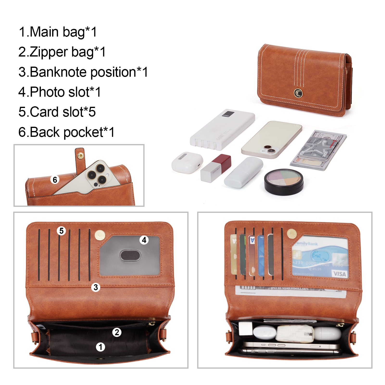 CLUCI Crossbody Purse for Women, Wristlet Wallet, Small Shoulder Bag with Card Slots, Leather Flap Cell phone Clutch