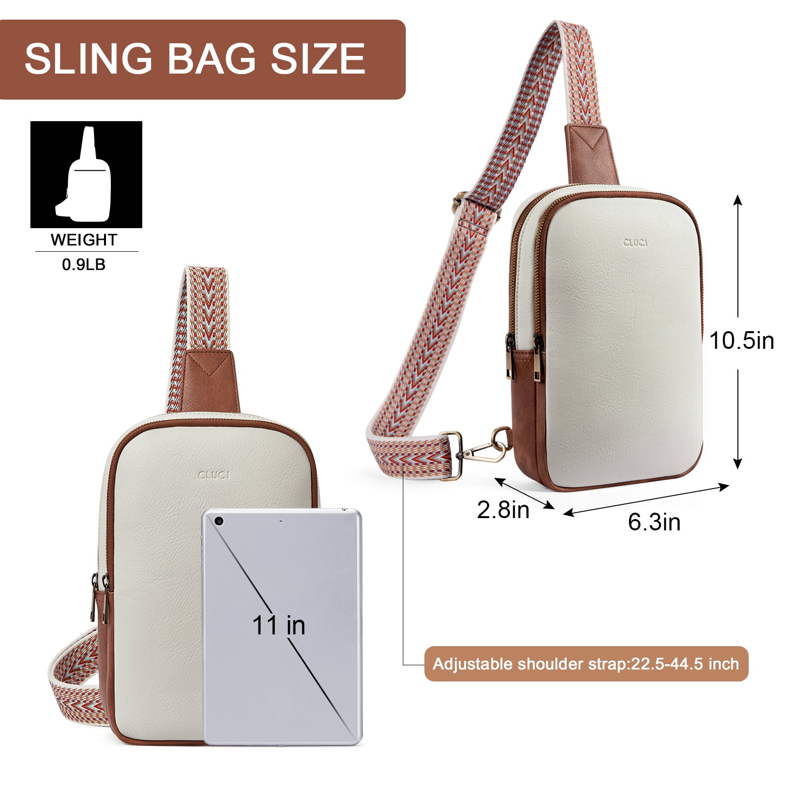 CLUCI Leather Large Sling Bag Crossbody Bag for Women Chest Bag for Travel