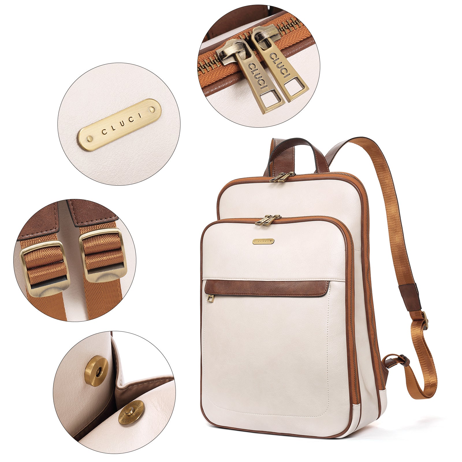 CLUCI Leather Laptop Backpack Purse for Women 15.6 inch Computer Backpack Stylish Travel Bag Daypack