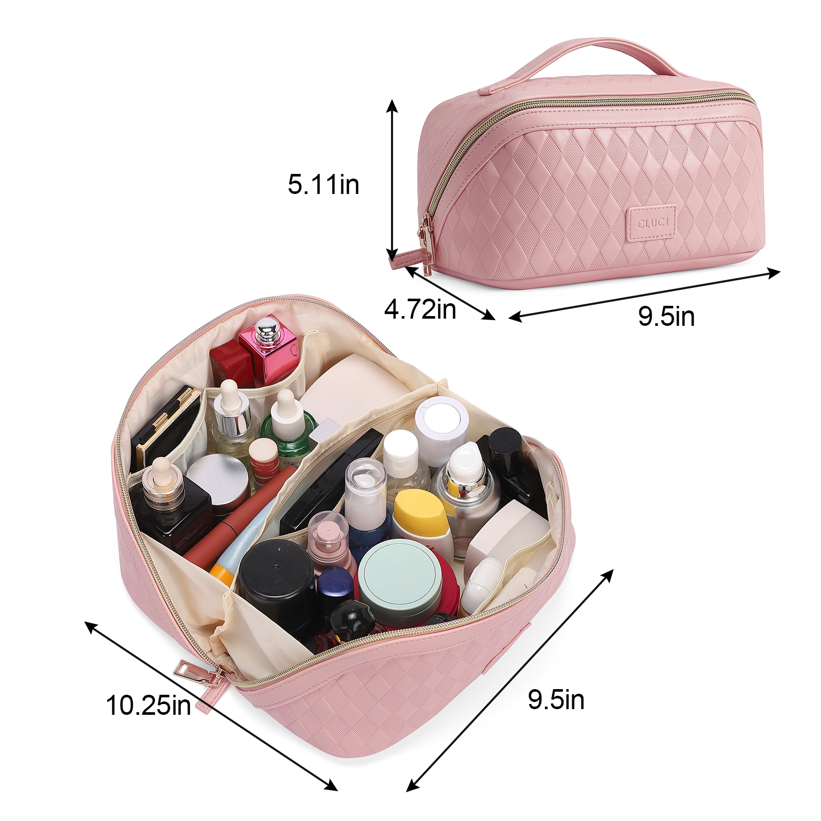 CLUCI Makeup Bag PU Leather Waterproof Large Capacity Cosmetic Bag Organizer Toiletry Bag with Handle and Divider Travel Bag