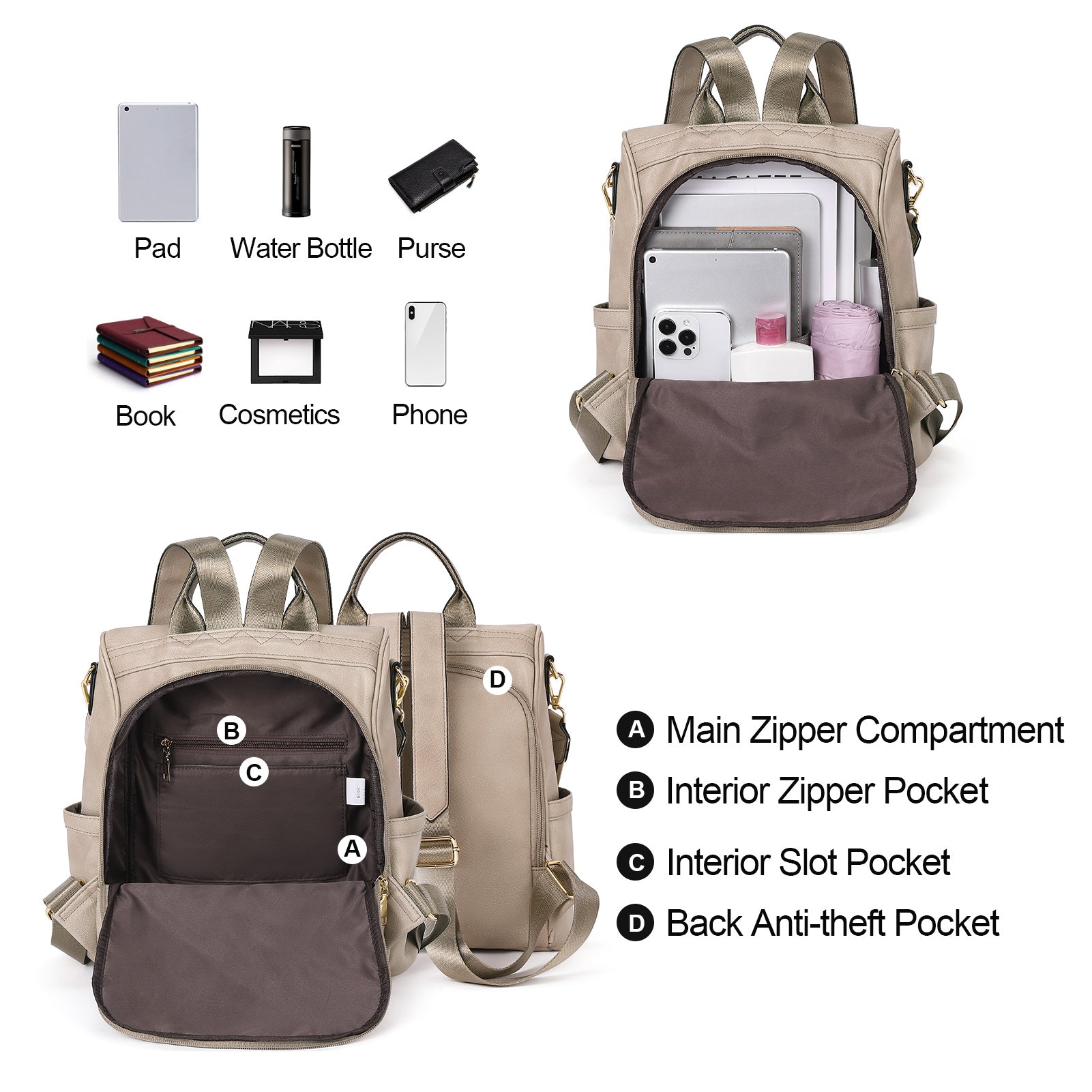 CLUCI Womens Backpack Purse Leather Anti-theft Large Fashion Designer Travel Bag