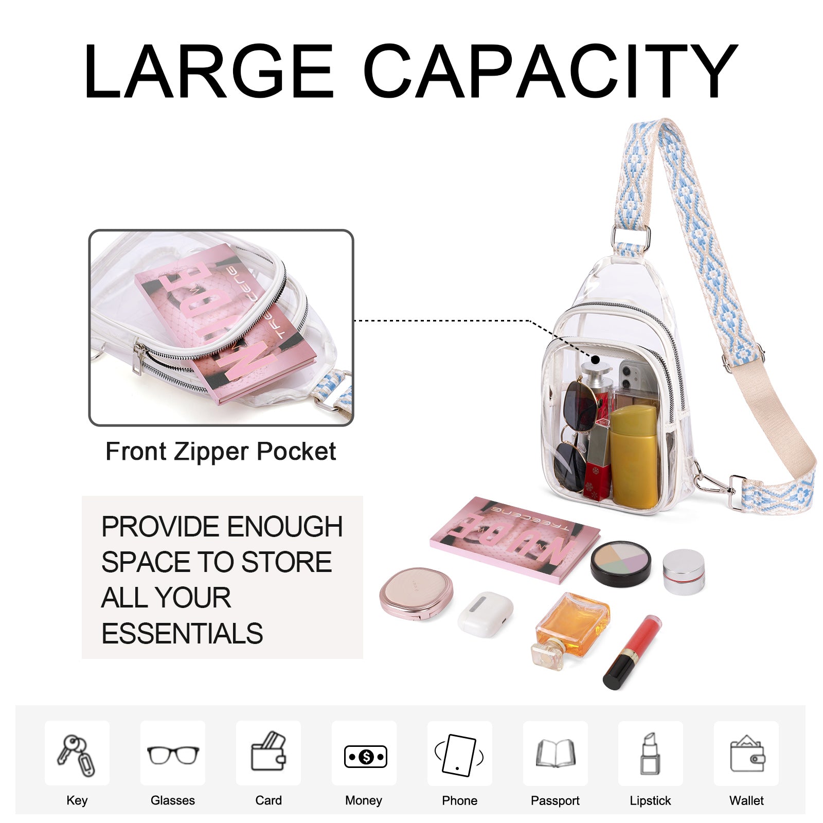 CLUCI Stadium TPU Transparent Clear Sling Bag