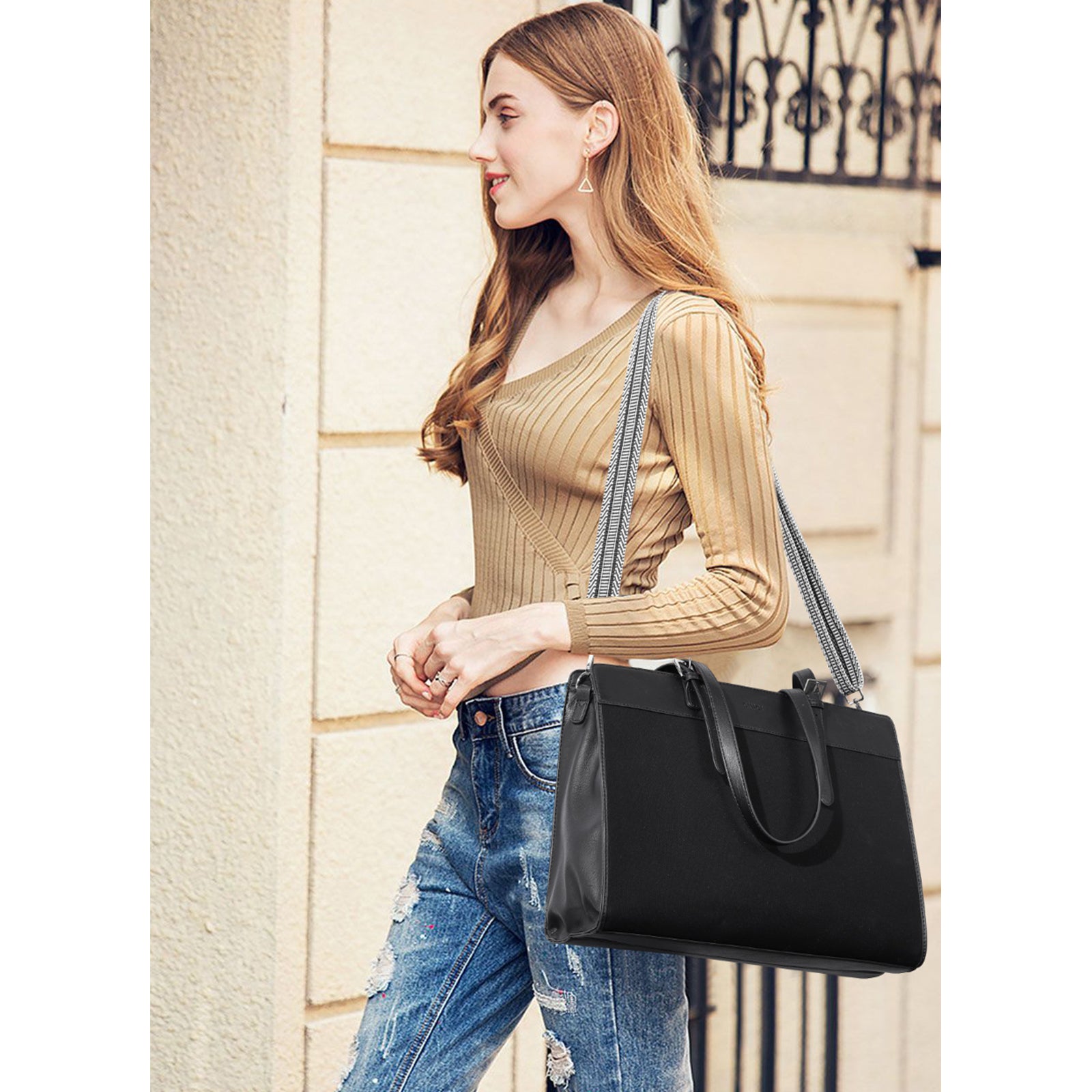 CLUCI Laptop Tote Bag for women 15.6 inch Canvas Work Handbag Large Women's briefcase Office Shoulder Bag