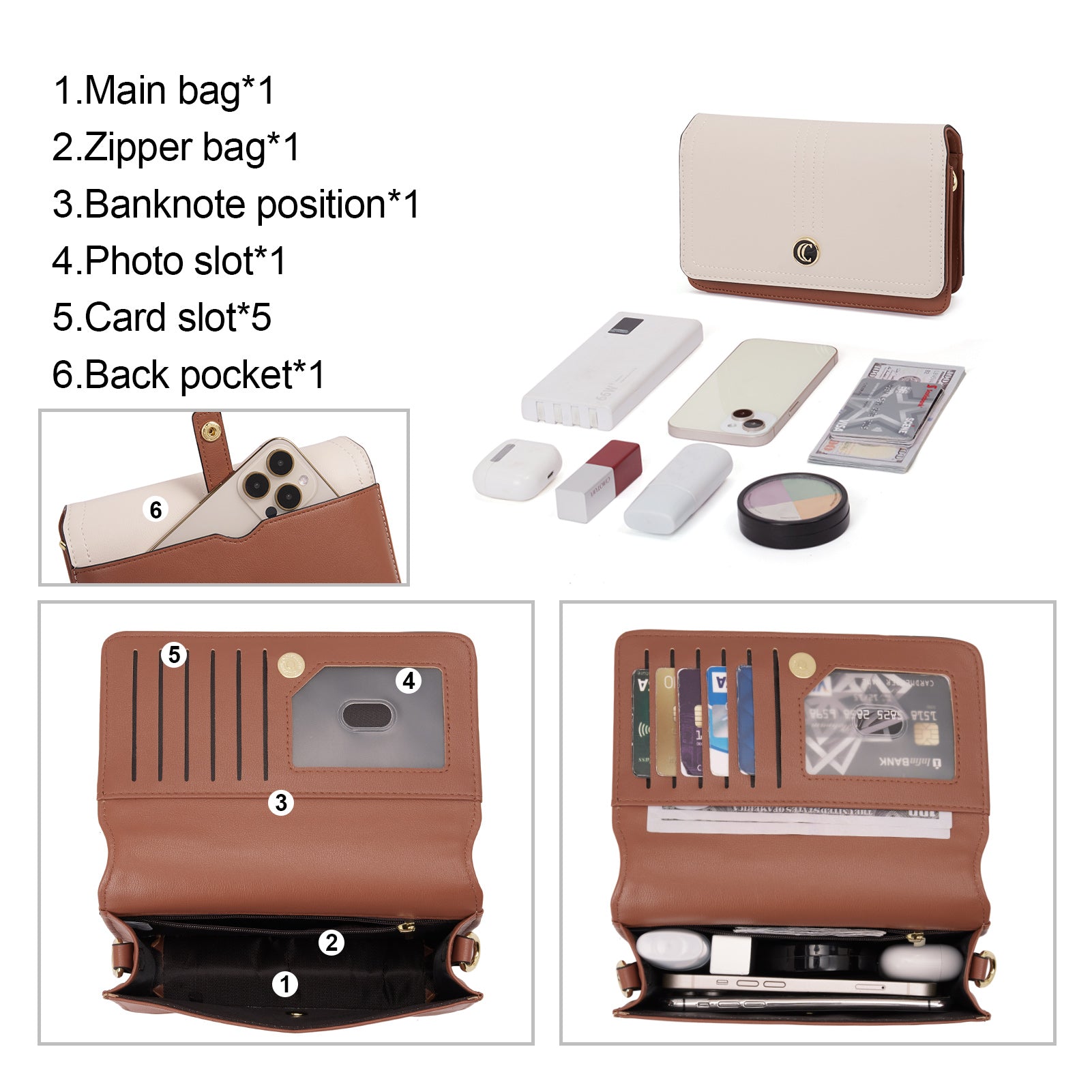 CLUCI Crossbody Purse for Women, Wristlet Wallet, Small Shoulder Bag with Card Slots, Leather Flap Cell phone Clutch