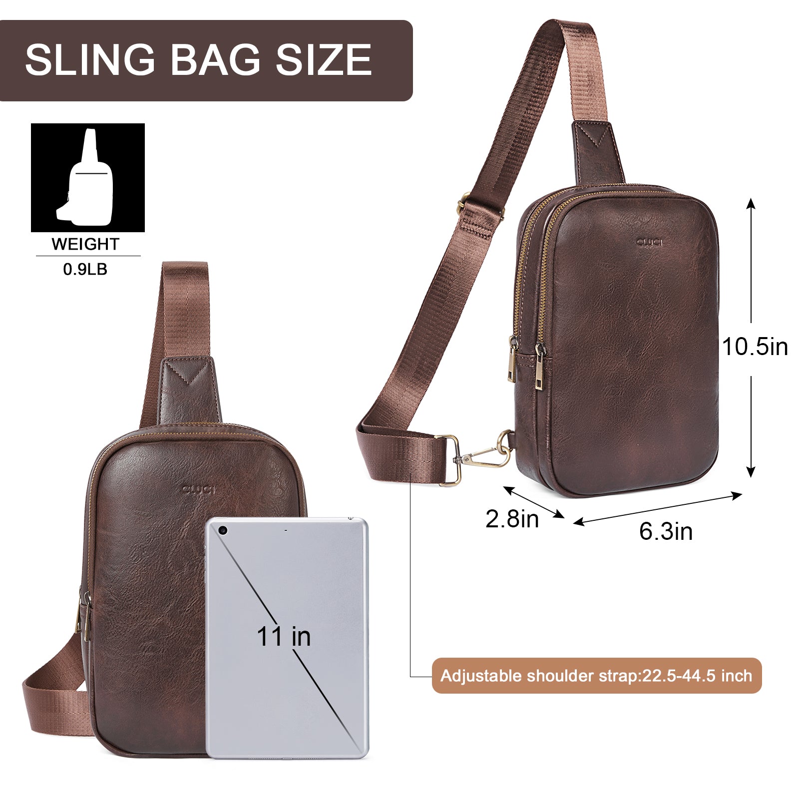 CLUCI Leather Large Sling Bag Crossbody Bag for Women Chest Bag for Travel