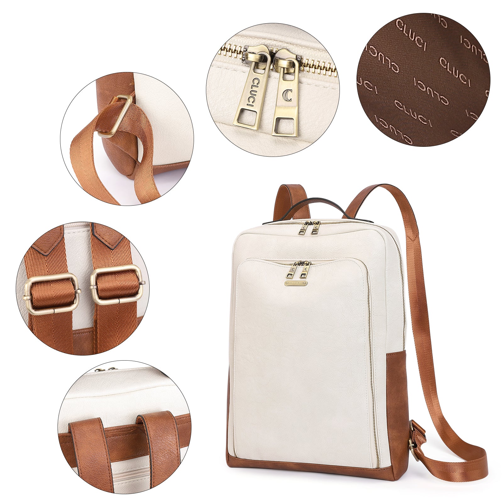 CLUCI Leather Laptop Backpack for Women 15.6 inch Computer Bag Large Travel Vintage College Daypack Business Bags