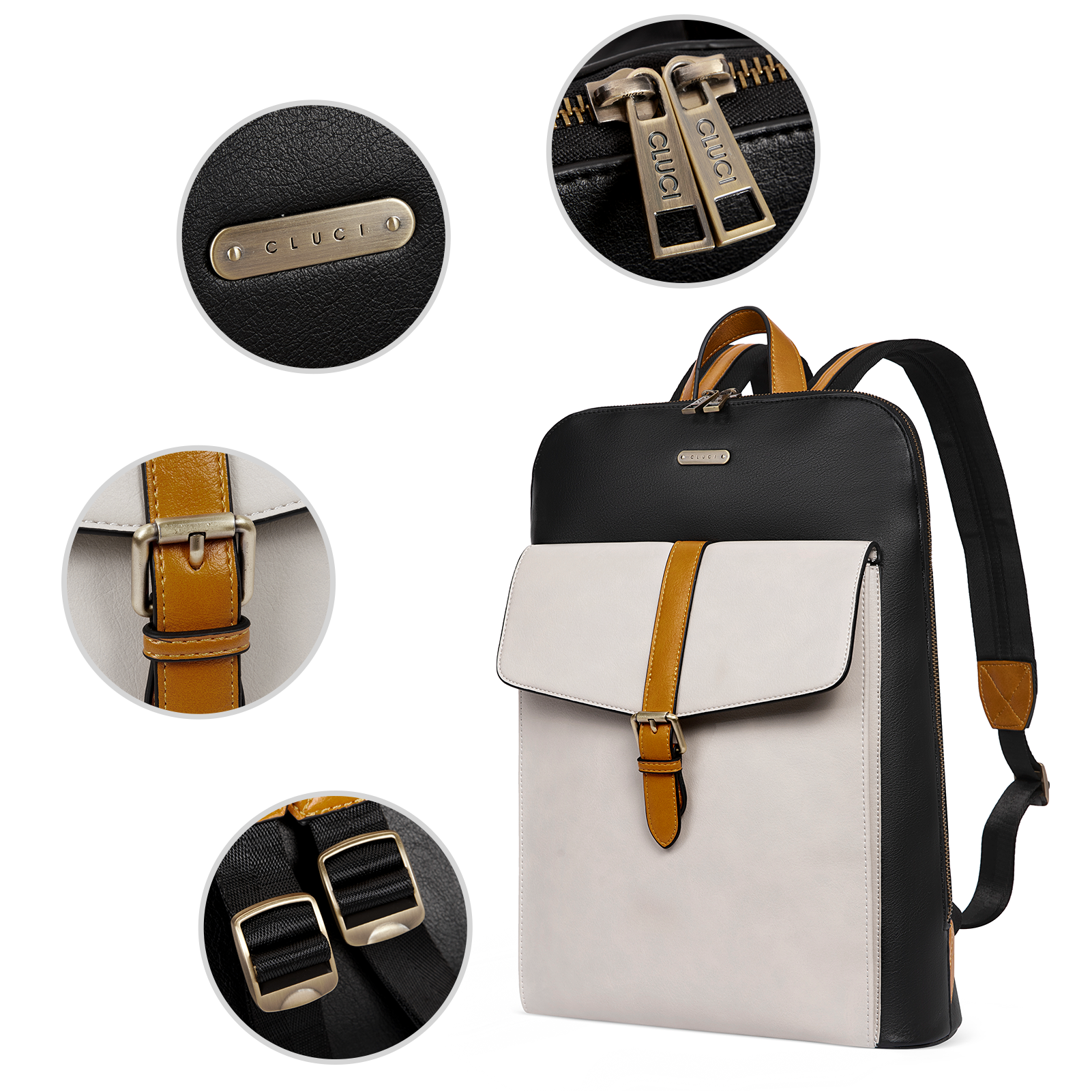 CLUCI Leather Laptop Backpack for Women 15.6 inch Computer Backpack Stylish Travel Backpack Purse for Women Work Daypack Bag