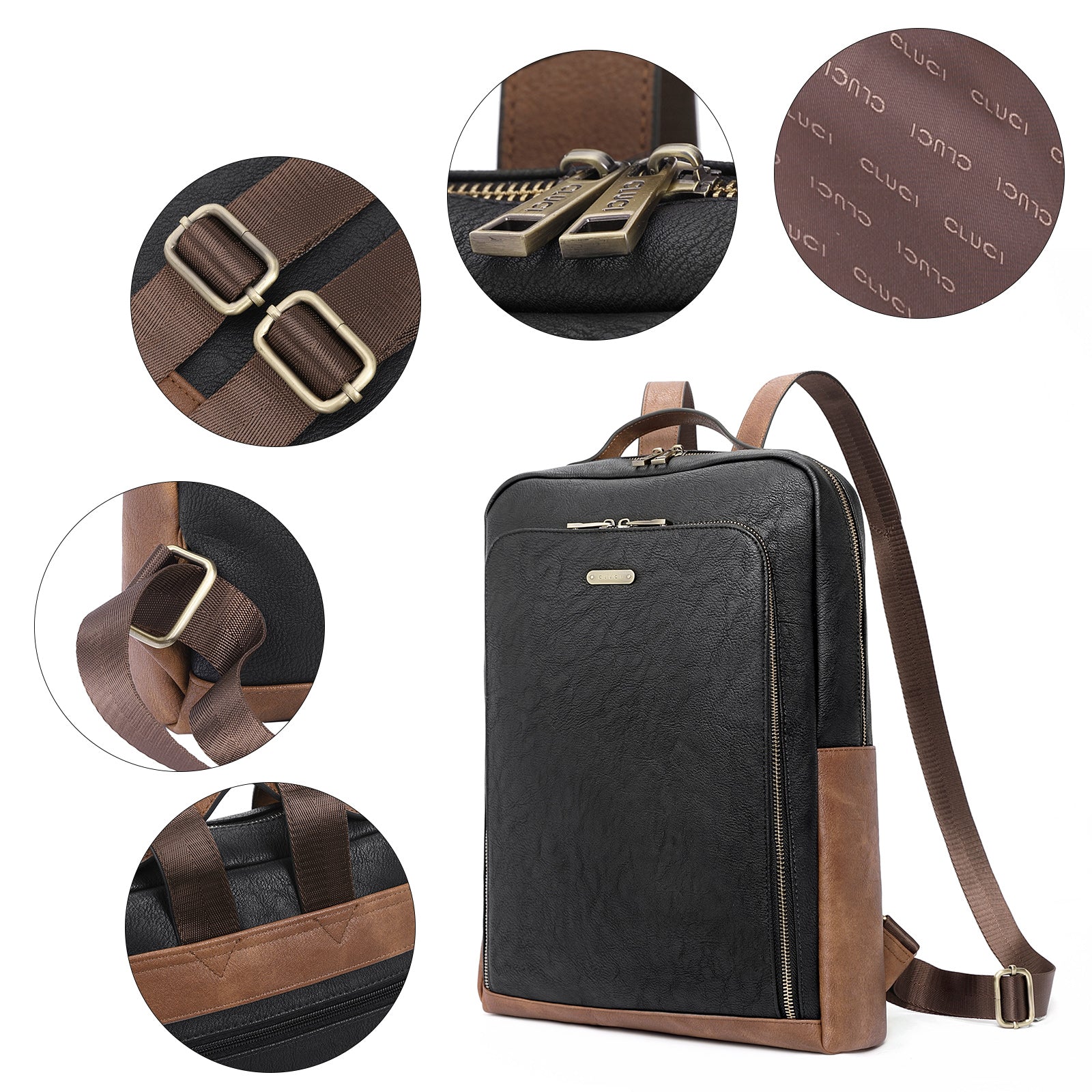 CLUCI Leather Laptop Backpack for Women 15.6 inch Computer Bag Large Travel Vintage College Daypack Business Bags