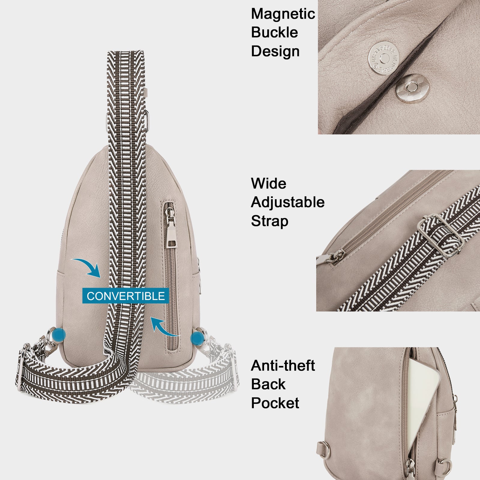 CLUCI Leather Sling Bag With Guitar Strap