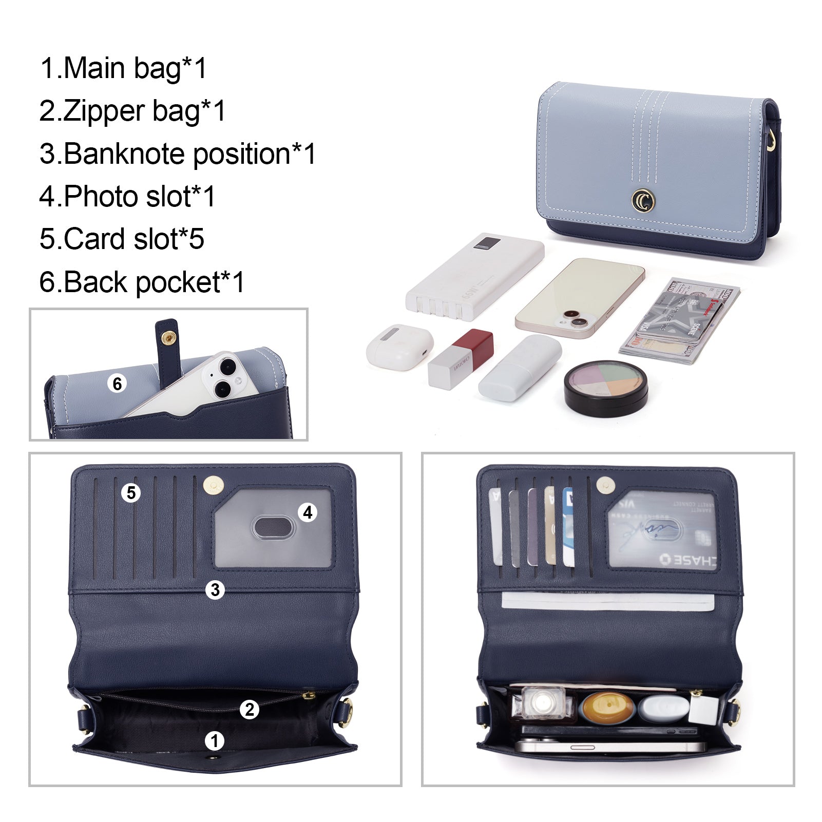 CLUCI Crossbody Purse for Women, Wristlet Wallet, Small Shoulder Bag with Card Slots, Leather Flap Cell phone Clutch