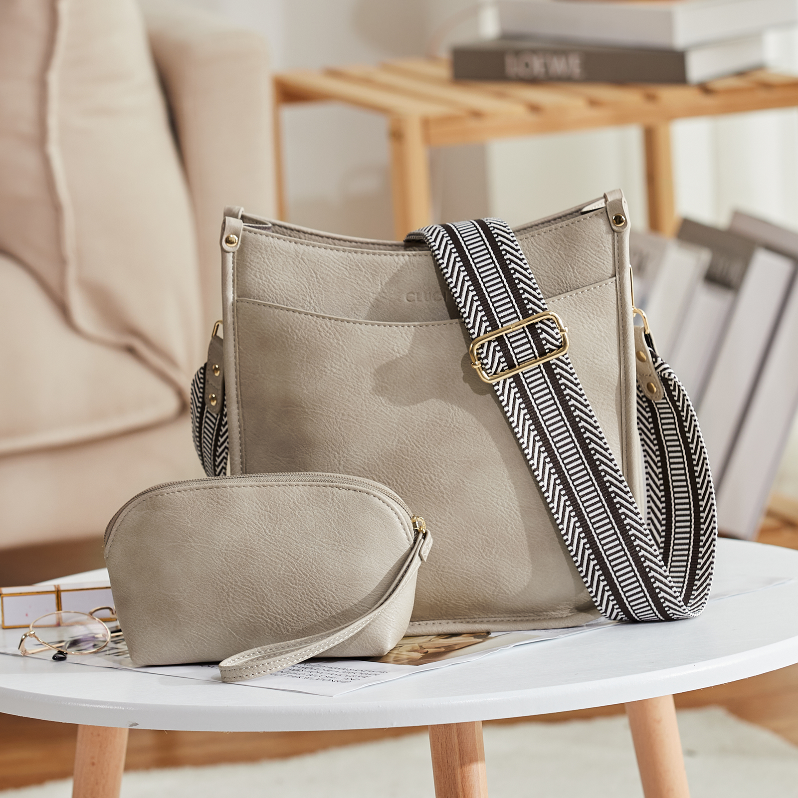 Stylish 2pcs Medium Hobo handbag and Crossbody Bag with 2 Adjust Guitar Strap