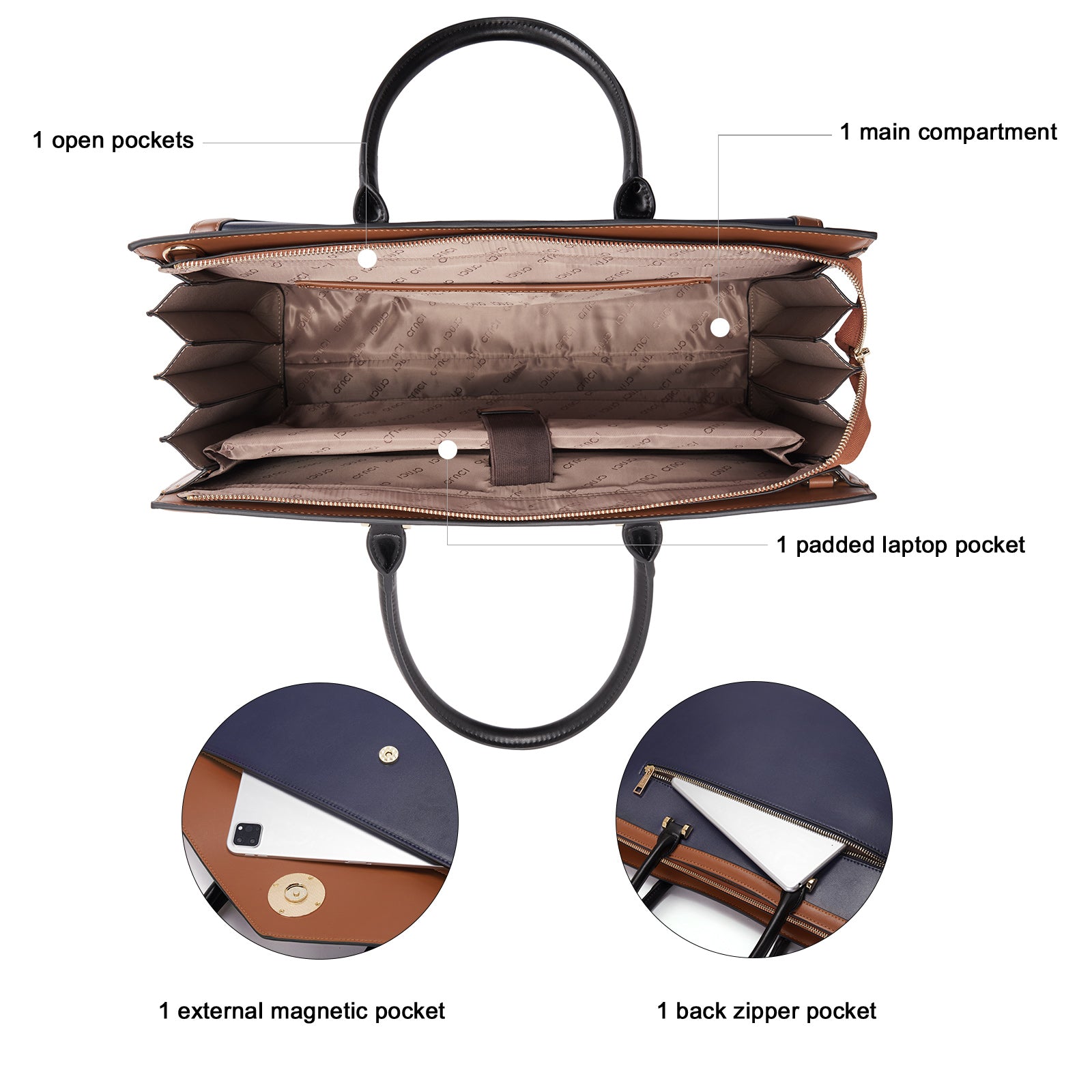 CLUCI Leather Briefcase for Women 15.6 Inch Laptop Business Computer Ladies Work Handbag