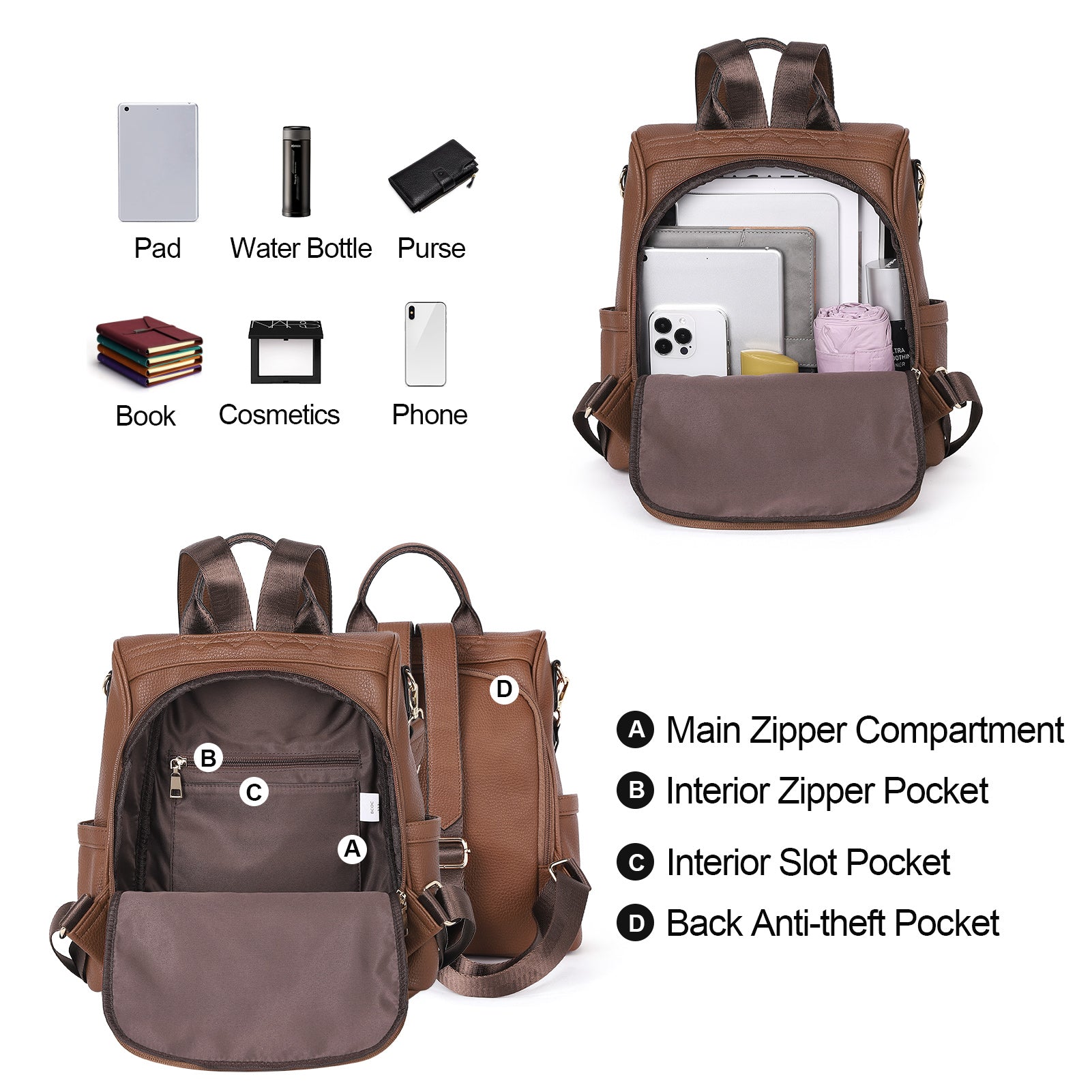 CLUCI Womens Backpack Purse Leather Anti-theft Large Fashion Designer Travel Bag