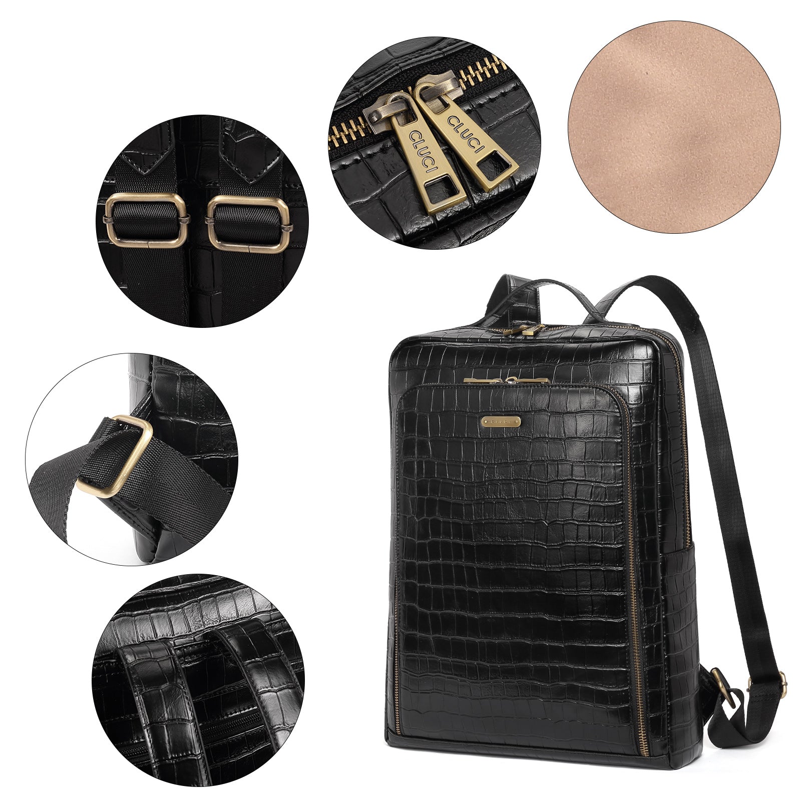 CLUCI Leather Laptop Backpack for Women 15.6 inch Computer Bag Large Travel Vintage College Daypack Business Bags