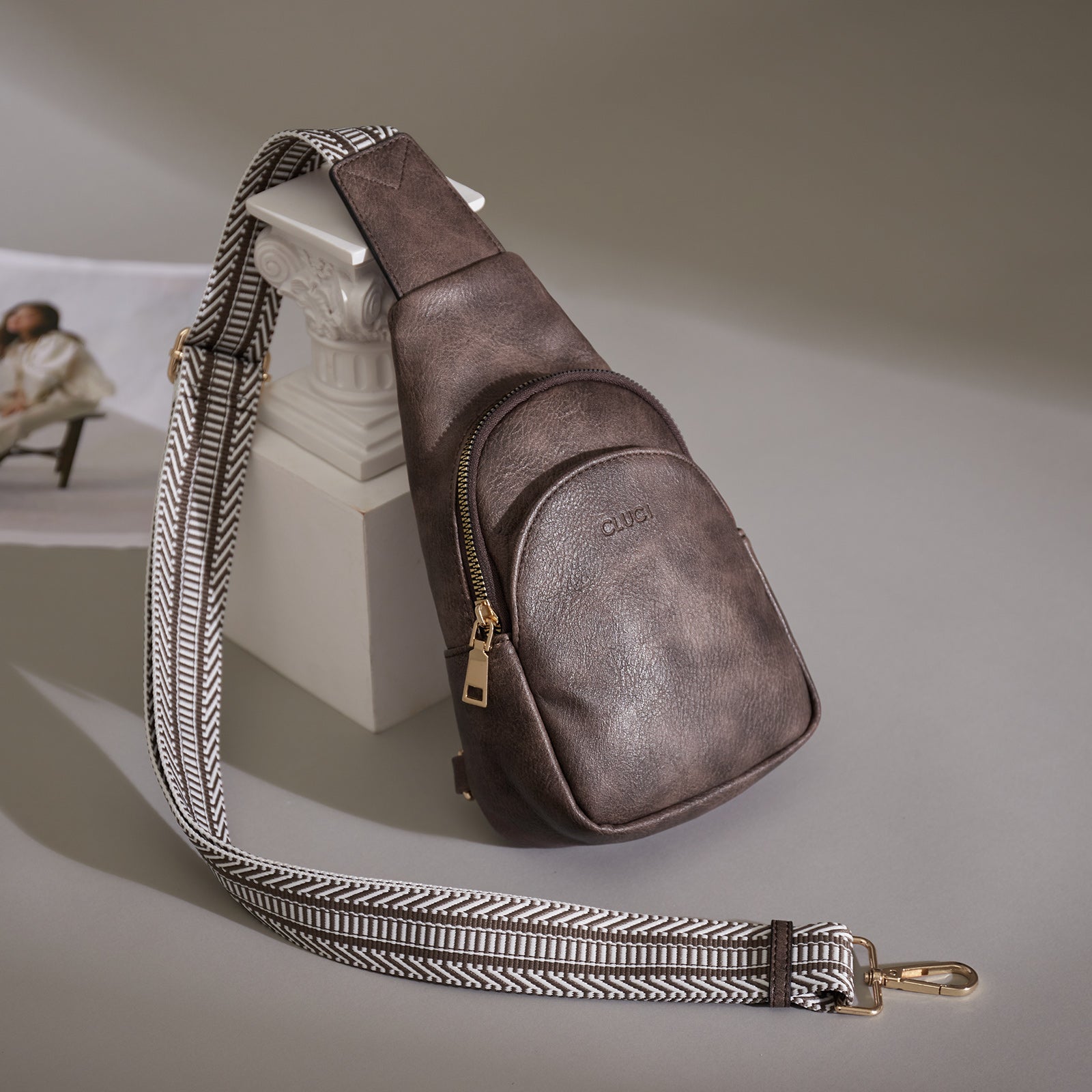 CLUCI Faux Leather Small Sling Bag Fashion Waist Packs with Guitar Strap for Women's Fanny Packs