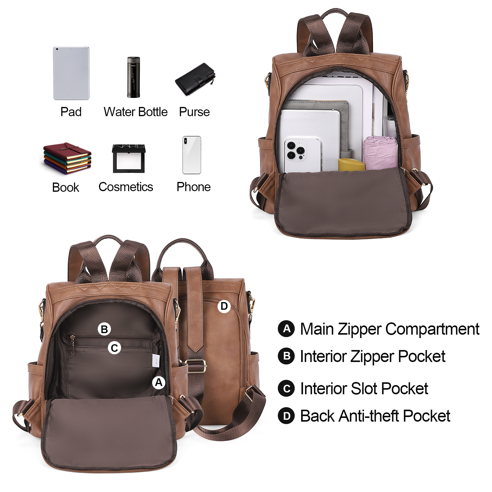 CLUCI Women Backpack Purse Fashion Leather Large Designer Travel Ladies College Shoulder Bags